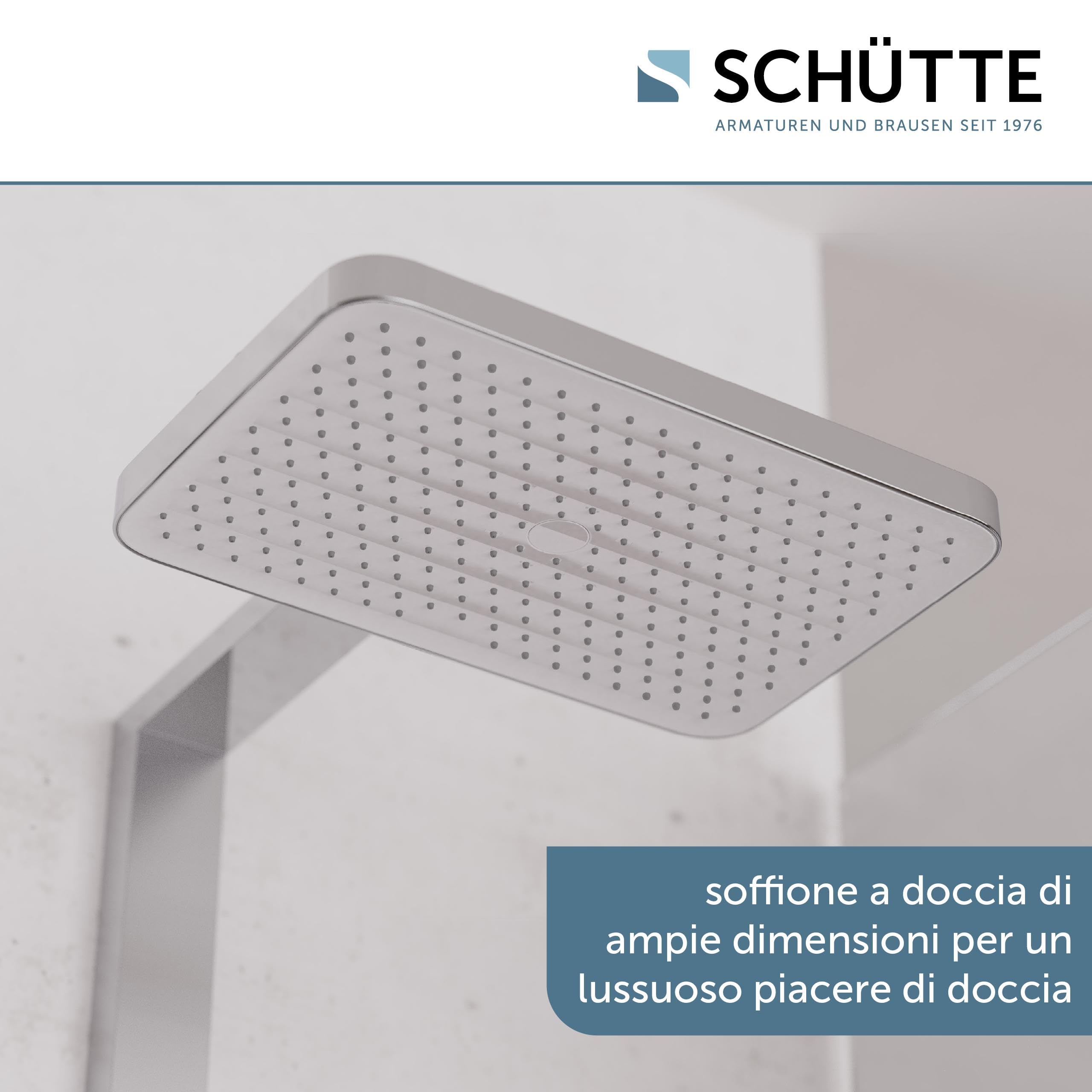 SCHÜTTE 60685 LA PALMA - Sistema doccia con doccia a pioggia e colonna doccia, 36 x 24 cm, in acciaio inox, set doccia senza rubinetto, asta doccia con doccetta e doccetta, cromato