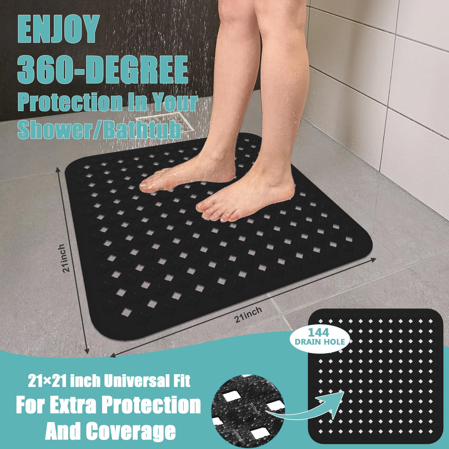 Tappetino Doccia Antiscivolo Con Ventose - Design Tartaruga, Anti-muffa, 53x53 Cm - Foto 11