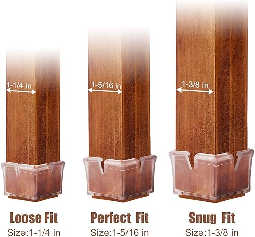 Miniatura 2 de Protectores cuadrados para patas de sillas de 1 18 a 1 38 pulgadas con almohadillas de fieltro transparentes 16 unidades