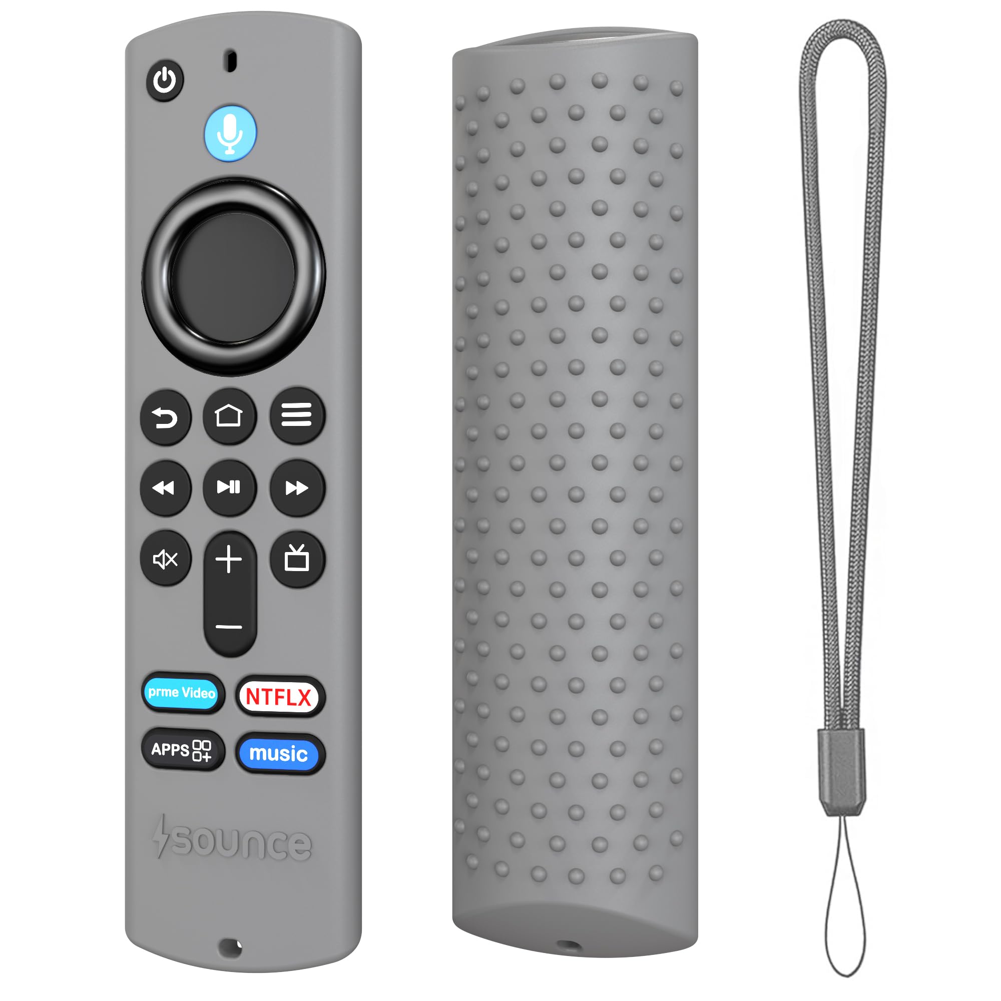 sounce silicone cover case compatible with fire tv stick 3rd gen 2021 alexa voice remote – shockproof full-body silicone sleeve with anti-slip texture (grey) [remote not included]