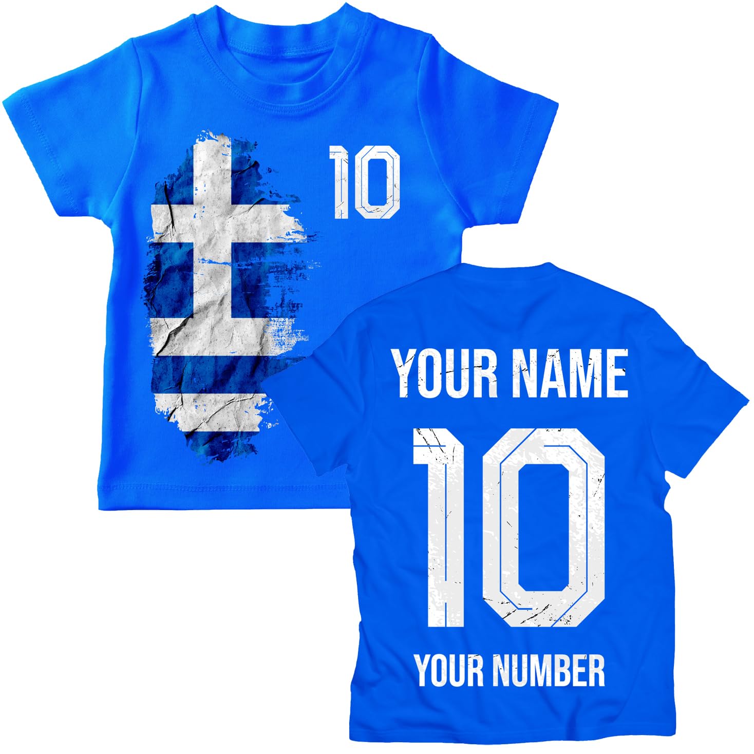 lepni.me Greece 2026 Personalised Kids' Football Fan Graphic Cotton T-Shirt, Custom Name and Number, Short Sleeve Supporters Top (9-11 Years Royal-Blue Multi Color)