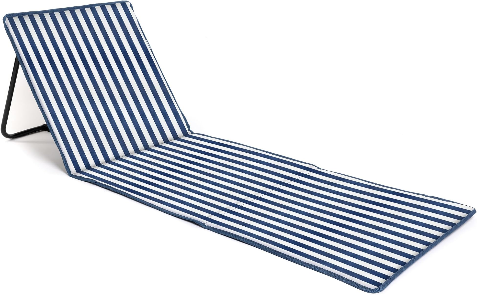 just be... Foldable Beach Mat with Adjustable Backrest – Lightweight Portable Sun Lounger with Zipped Pocket & Shoulder Strap for Beach, Garden, Camping and Festivals | Blue Stripes