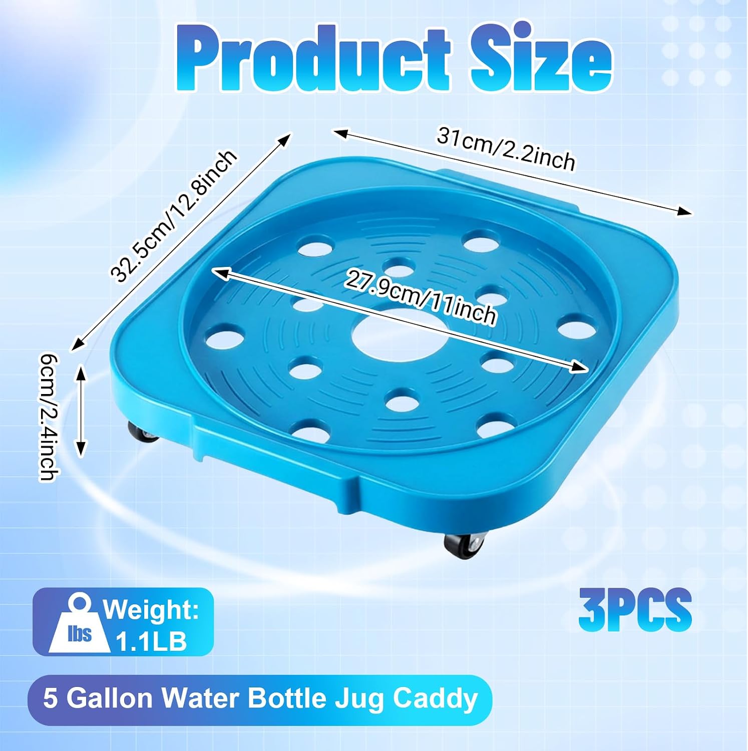 2pcs 5Gallon Water Bottle Jug Caddy with 360° Rolling Swivel Casters Wheels 5 Gallon Bucket Dolly for Heavy Duty 11" Plant Stand Indoor Outdoor Rolling Tray Garden Flower Pot Movers