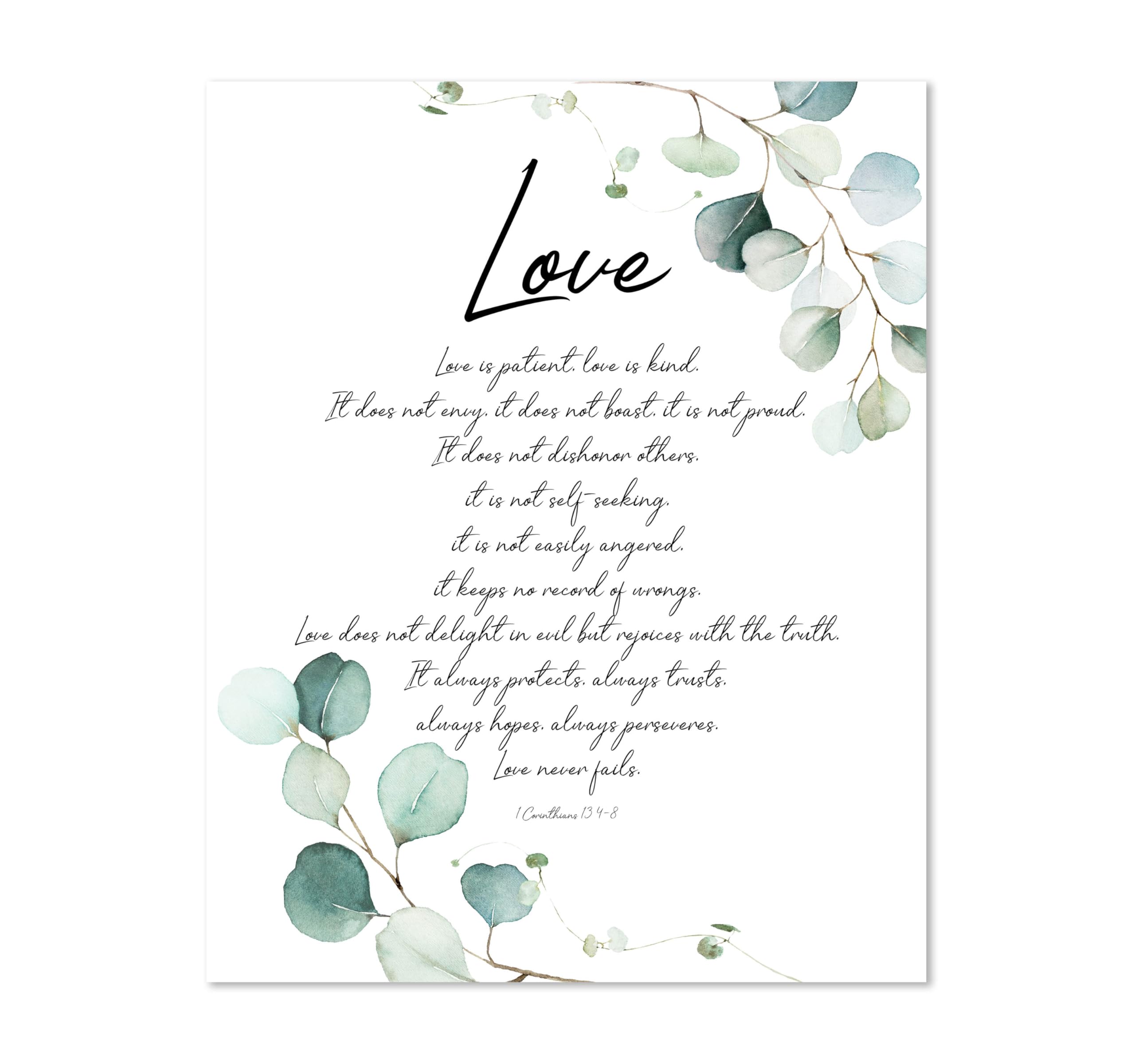 Crafty Cow Design 1 Corinthians 13 Wall Art, Bible Verse Print, Scripture Gift Idea, Christian Home Decor, UNFRAMED A4