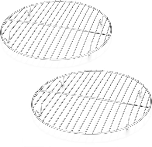 E-far Estantes de cocina redondos de enfriamiento de 10 pulgadas, juego de 2 estantes redondos de acero inoxidable para hornear al vapor, multiusos