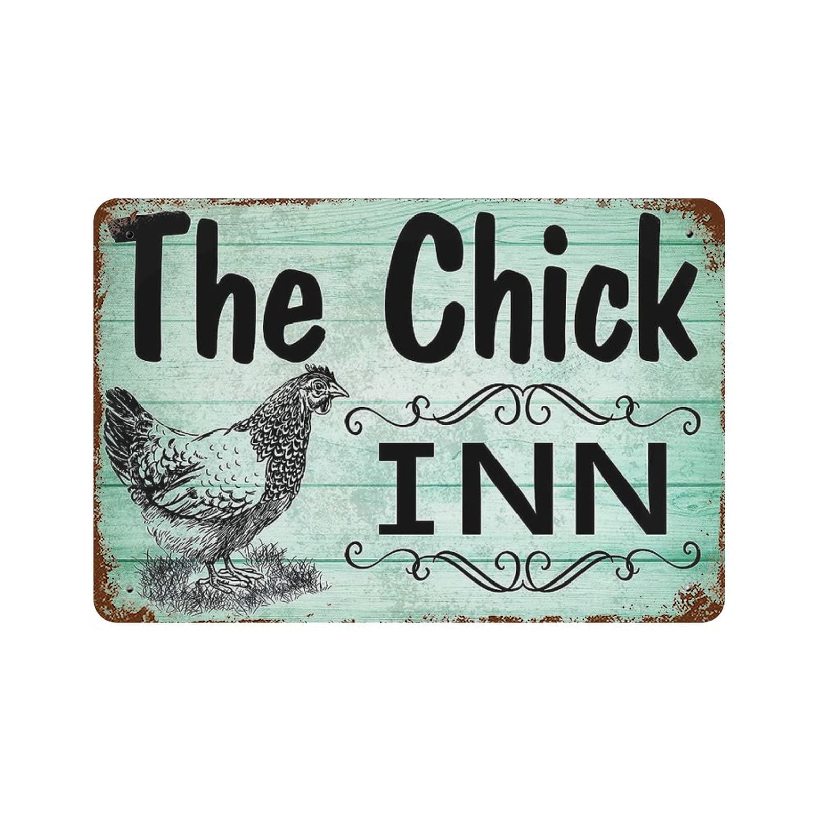 Retro Metal Tin Sign The Chick Inn Chicken Coop Rustic Hen House Farm Ranch Shopping Mall Rural Chicken Coop Tin Signs for Kitchen Home Office Bar Cafe Decor 8x12 Inch