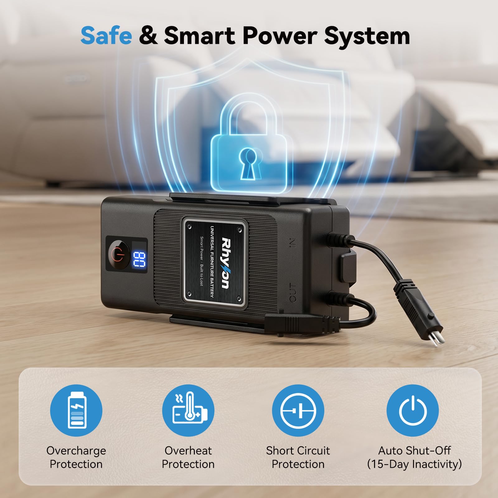 Paquete de baterías para muebles reclinables, batería reclinable recargable de 2500 mAh con pantalla LED, universal de 2 pines para sillón reclinable eléctrico, sofá, sofá y silla elevadora