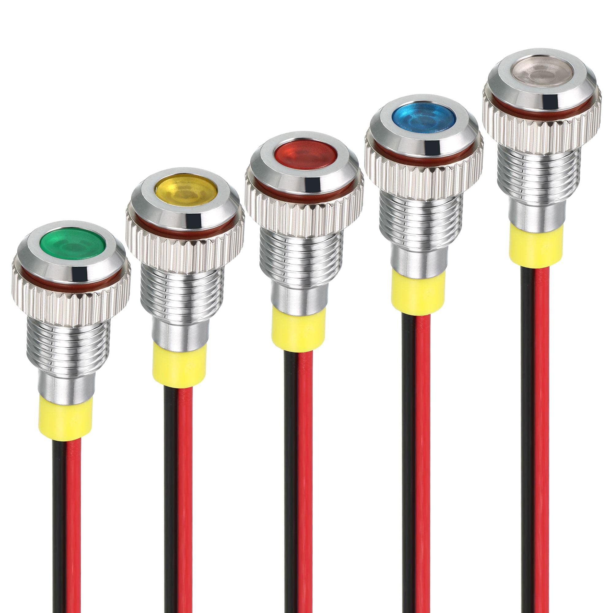 Uxcell 5-Pack 12V Signal Indicator Lights - 8mm Flush Mount Panel Dash Lamps (White, Red, Yellow, Blue, Green) - View #4