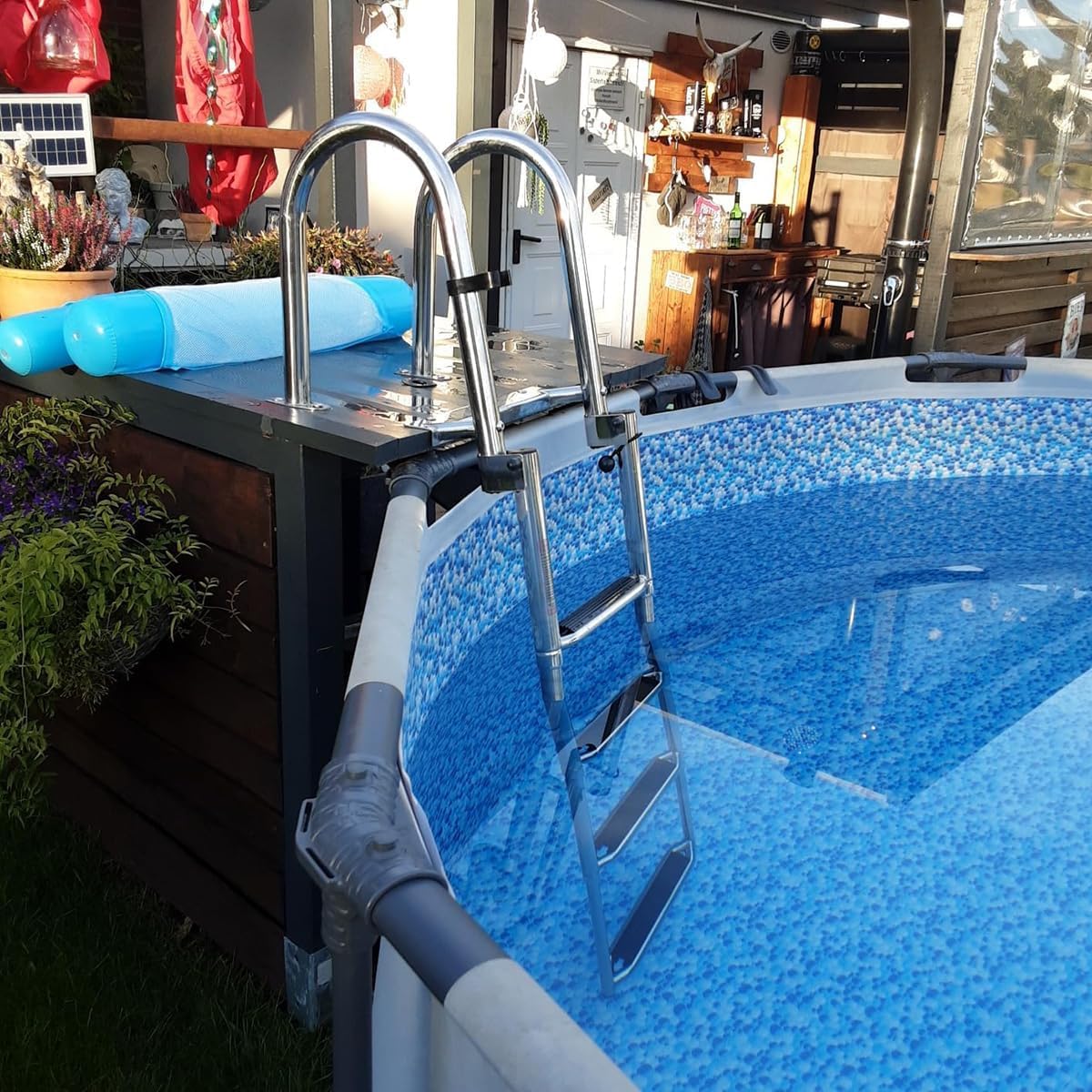 Escalera De Baño Escalera Barco Extensible, Piscina Gancho Alta Resistencia con 4 Peldaños Antideslizantes, Escaleras Clip Plástico, Acero Inoxidable Marino