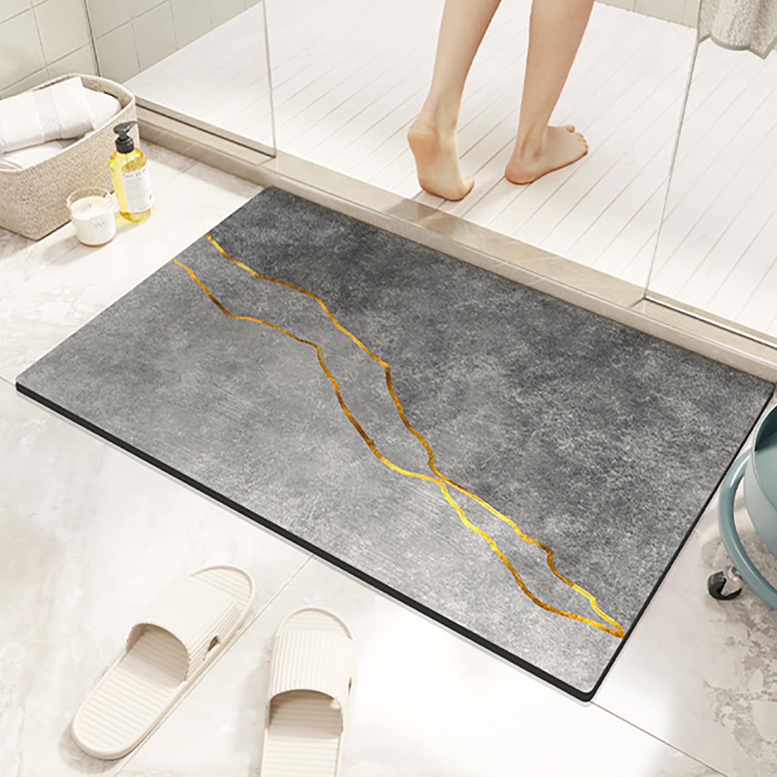 Tappeti Antiscivolo e Lavabile 60x90cm/7mm, Estremamente Assorbente, Microfibra Tappetini, Super Assorbente in Diatomite, Tappetino Doccia per Bagno Cucina, per Soggiorno, Sala d'Ingresso