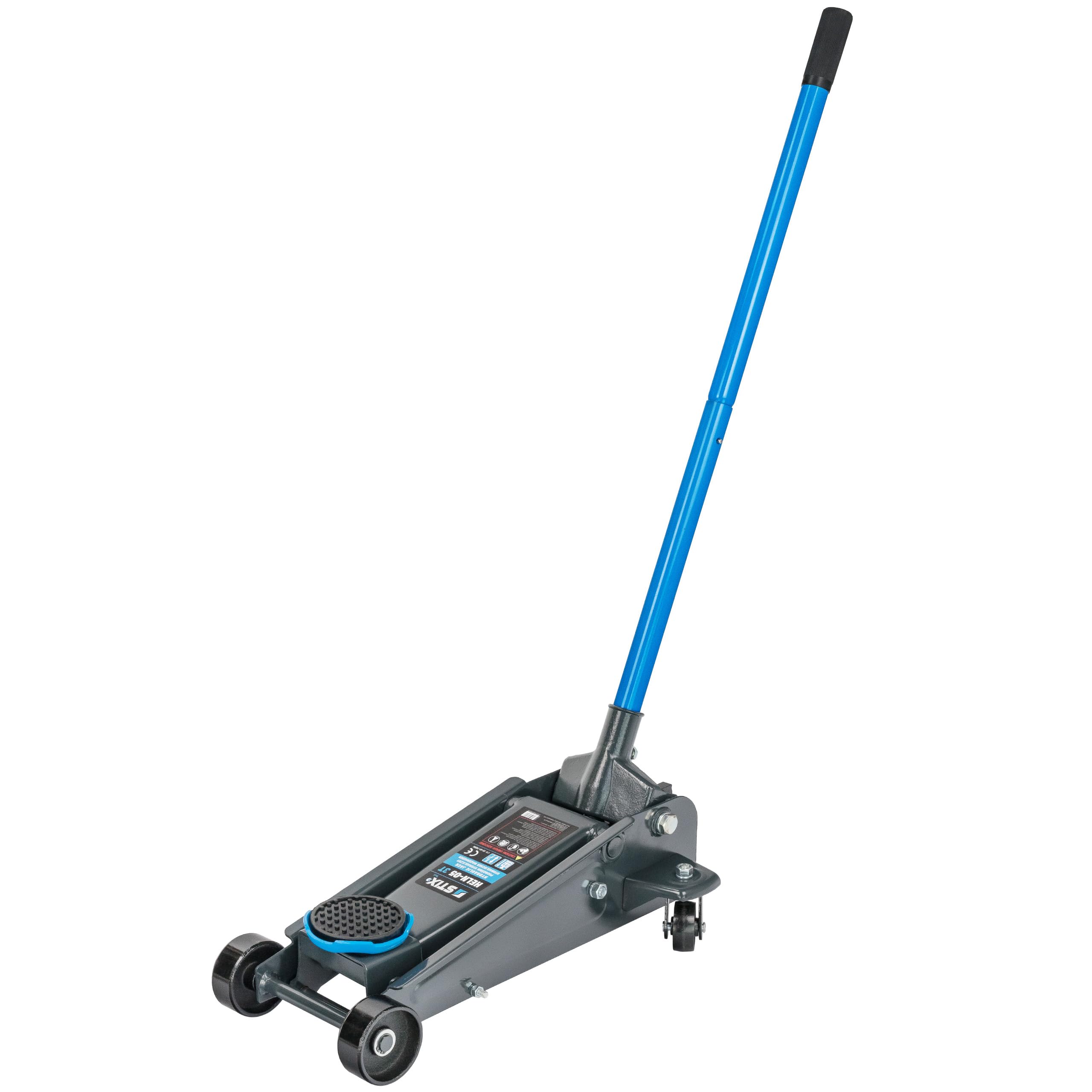 STIX HELN-05 Hydraulischer Wagenheber 3T - Robuste Ausführung, Hubbereich 130-480 mm, Teilbarer Hebel 94 cm, Metallräder, Solider Heber für Garage und Werkstatt