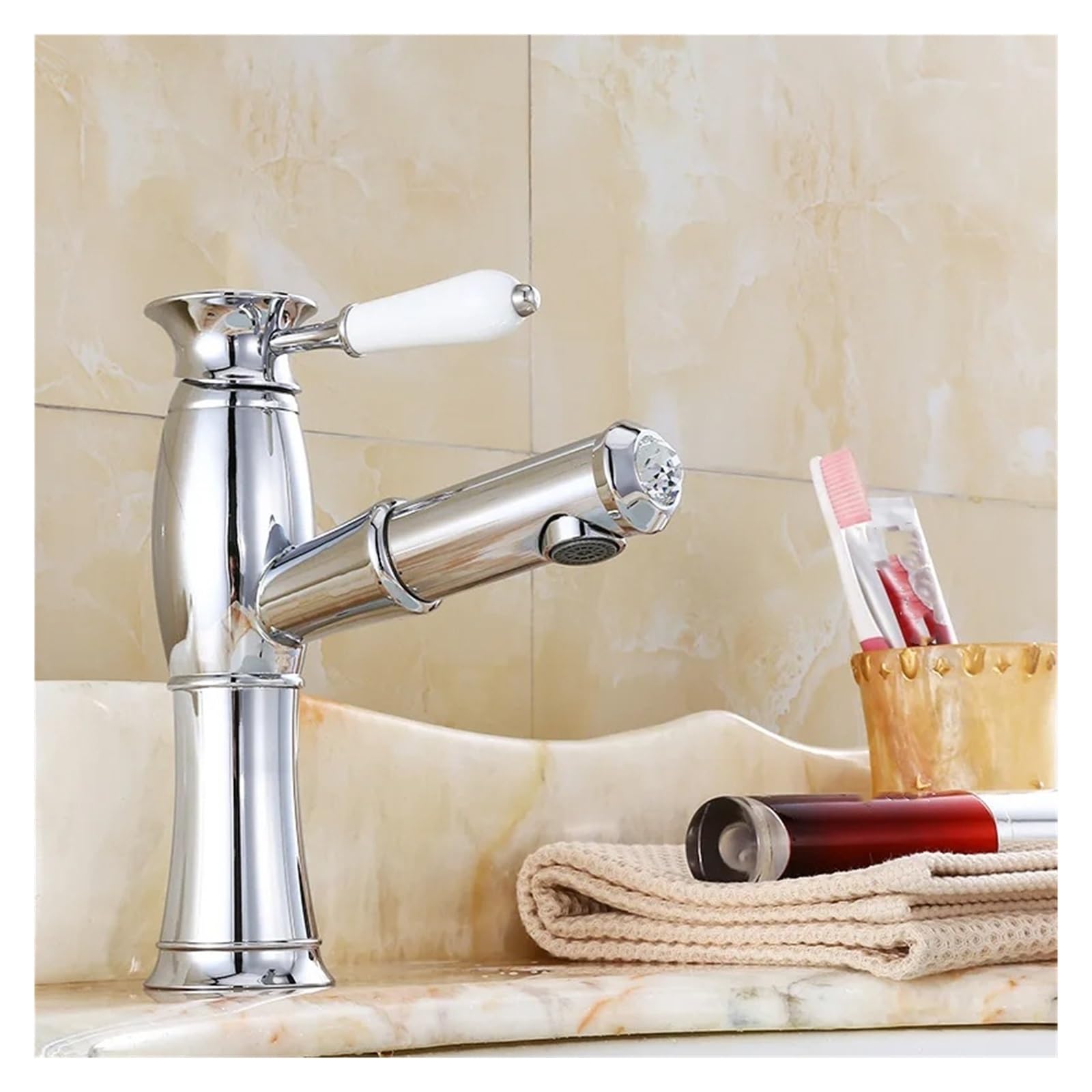 Zbbdfazd Chrome Mixer Sink Tap, Pull Out Faucet, Brass Construction, Antique Bronze Finish, Modern Design For Bathroom And Kitchen