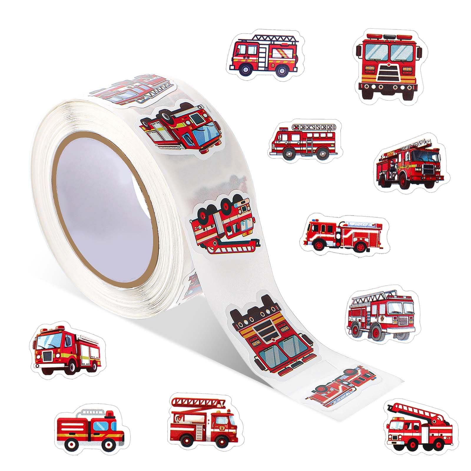 GEEHUA 500 Pcs Fire Truck Stickers Waterproof Firetruck Stickers Roll Self-Adhesive Fire Car Engine Vehicles Sticker Firefighter Party Favors Decals Goodie Bags DIY Craft Reward Incentives Envelope