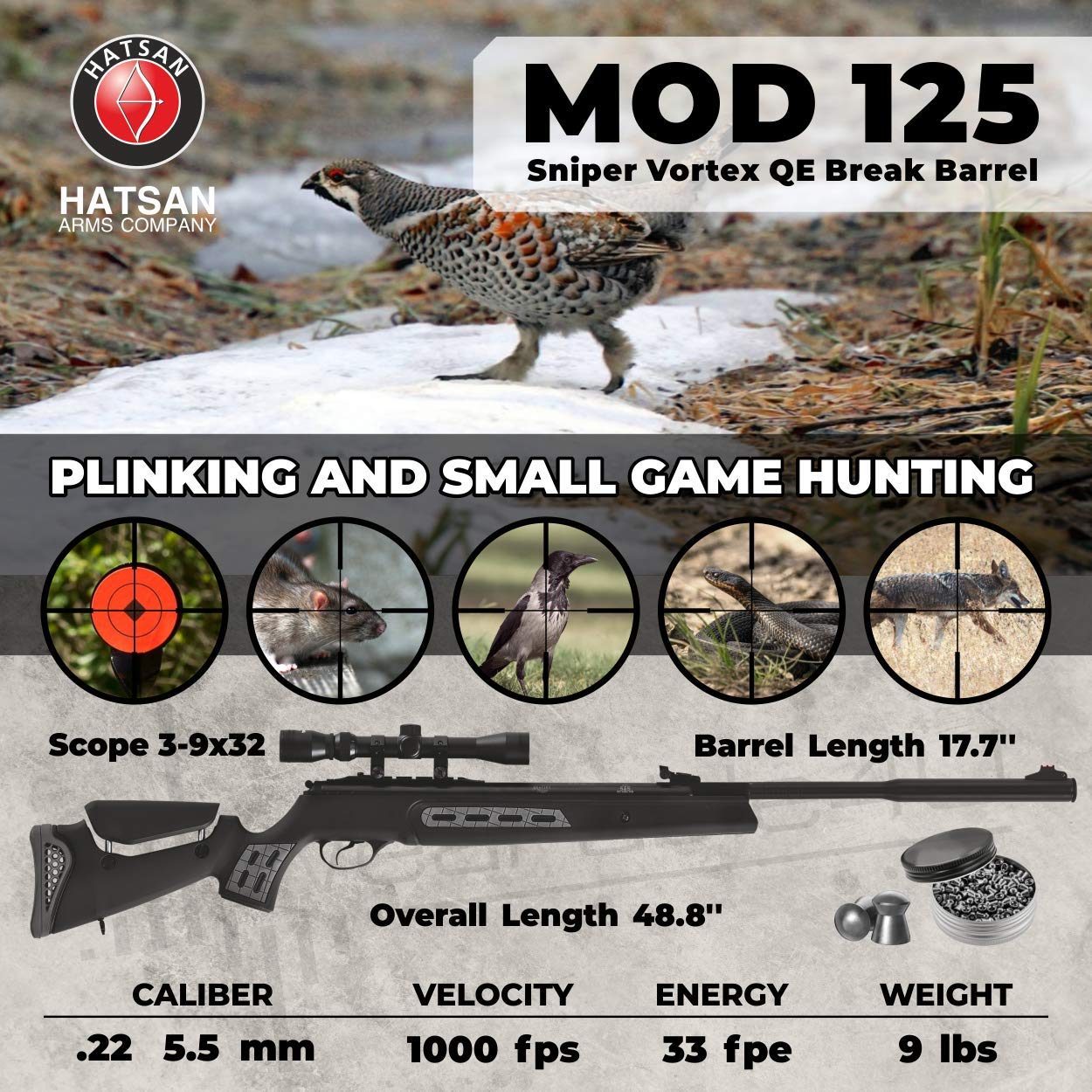 Hatsan Mod 125 Sniper Vortex Quiet Energy QE Break Barrel .22Cal Air