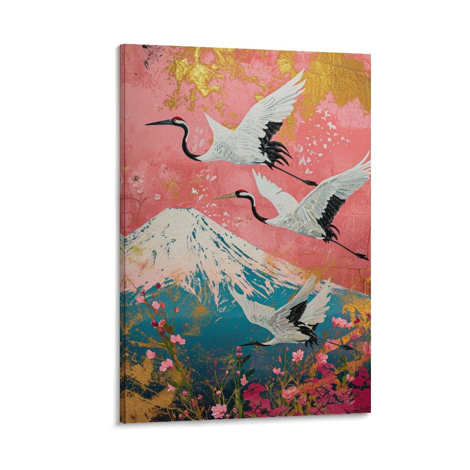 Amazon.co.jp: 絵画 花の上を飛ぶタンチョウ鶴インテリア 絵画 動物 