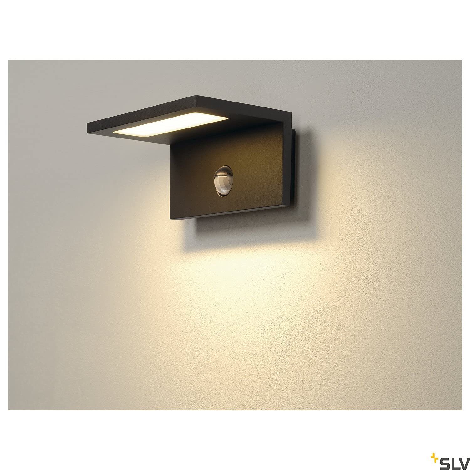 SLV Applique murale ANGOLUX SENSOR WL/éclairage pour murs, chemins, entrées, spot LED extérieur, lampe de jardin / IP44 3000 K 9,8 W 560 lm Anthracite