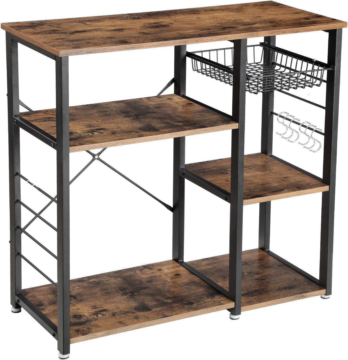 picture Kitchen Coffee Bar Stand vasagle alinru kitchen baker s rack coffee bar with wire basket 6 hooks microwave oven stand metal frame wood look 35 4 rustic brown
