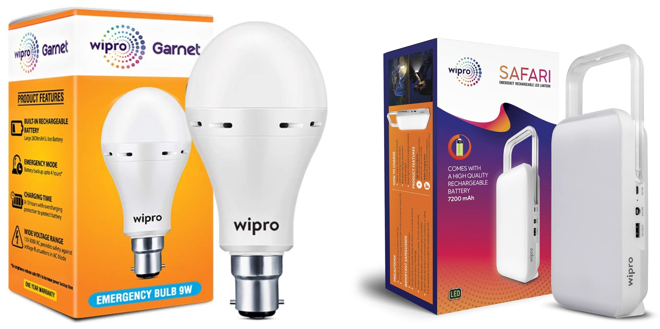 Wipro Safari Emergency Rechargeable LED Lantern with 7200 mAH Battery | Brightness Control Feature | in- Built Mobile Charging Point & wipro 9W B22D LED White Emergency Bulb (NE9001) (B0C99T8V1X) Amazon Price History, Amazon Price Tracker