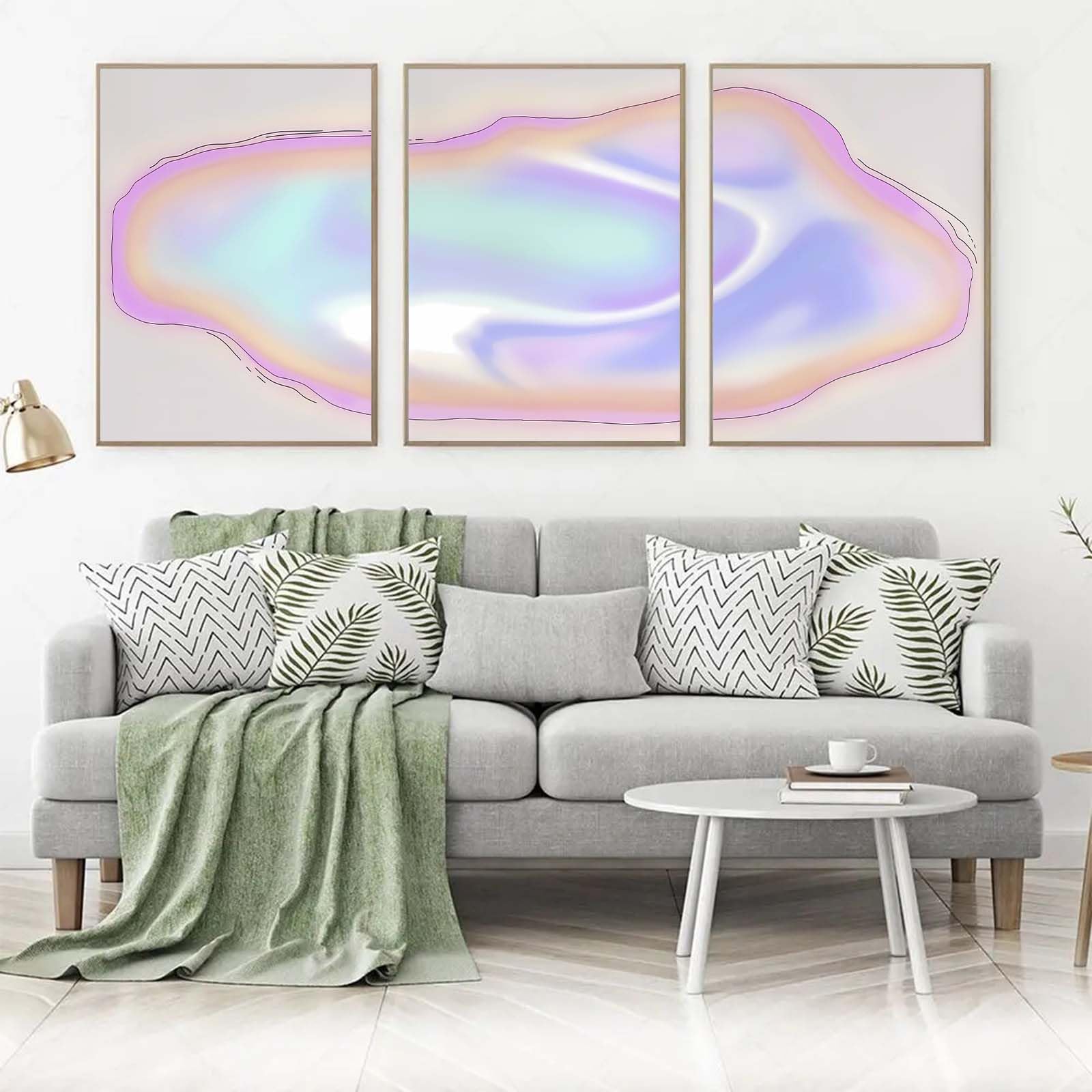 NpzeodStretched Trendy Aura Gradient Posters Wall Art Set of 3 Blue Purple Pink Spiritual Canvas Painting Prints, Modern Abstract Pictures Home Bar Room Aesthetic Unframed