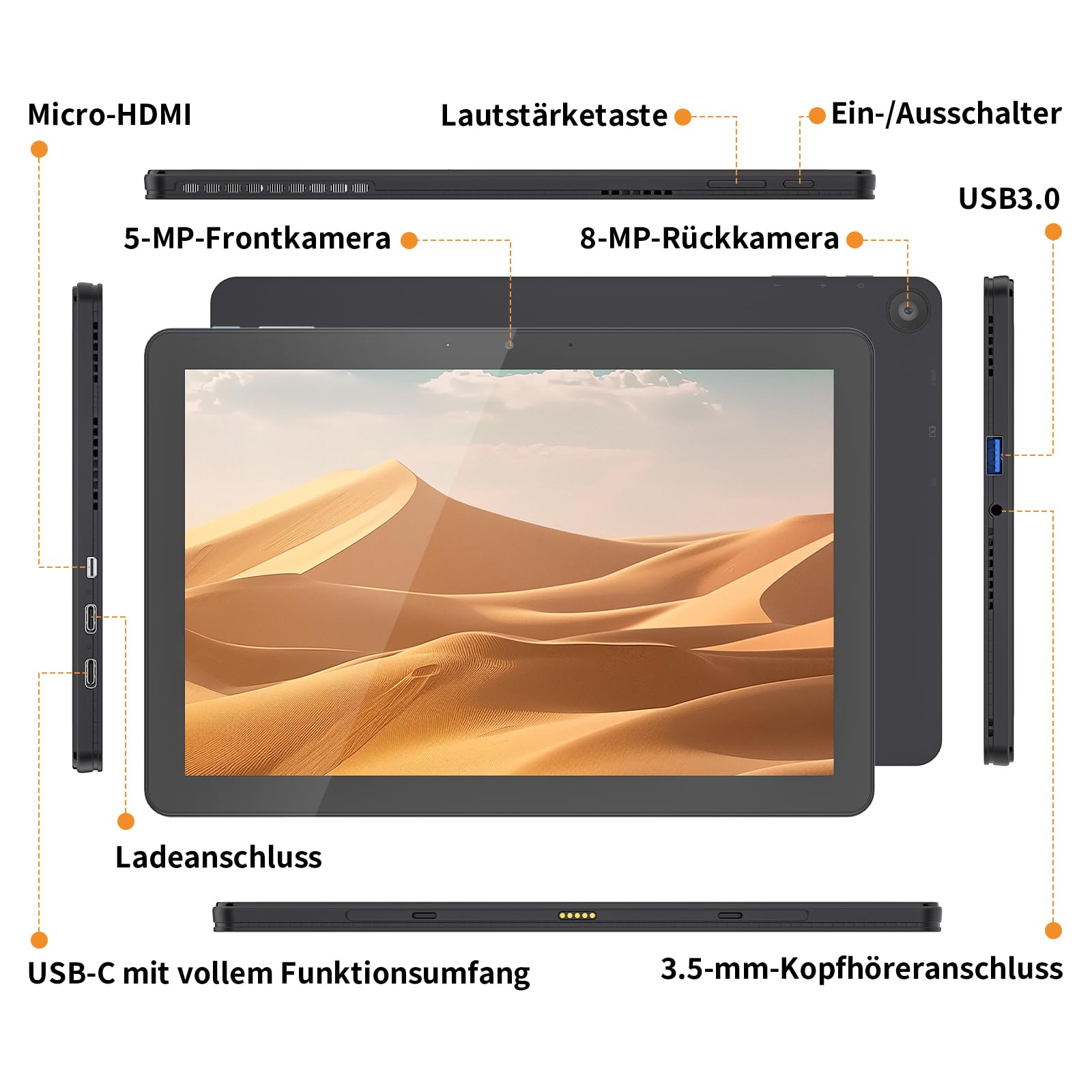 AWOW 10.1'' Tablet PC W-11 mit Gen12 N100, 12 GB LPDDR5, 256 GB UFS, Touchscreen und Abnehmbarer Deutscher QWERTZ-Tastatur - 2-in-1 Mini Laptop(Kein Stift)