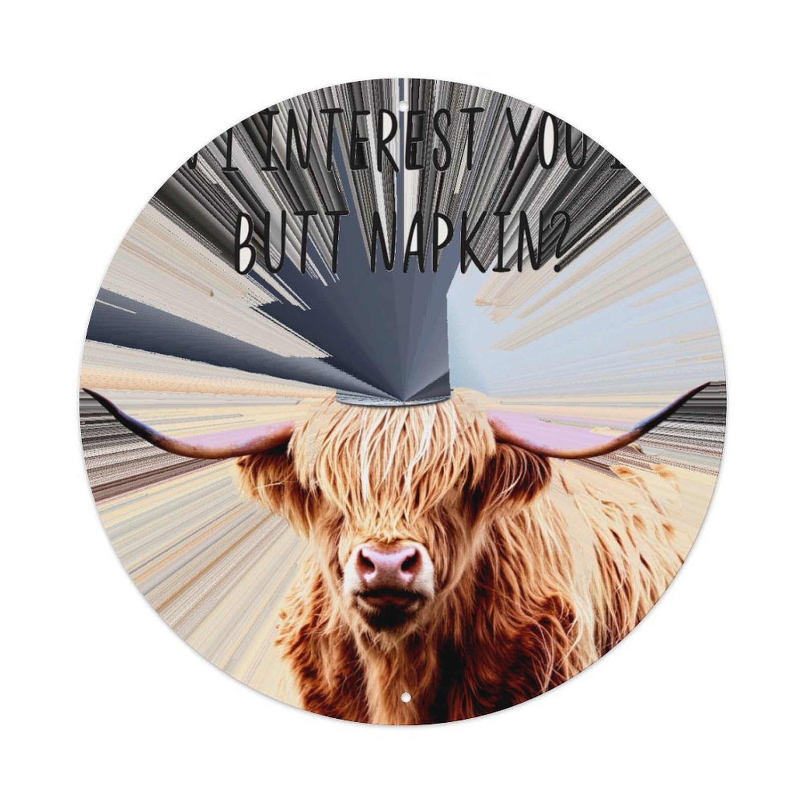 Cow With Napkin On Head Round Tin Sign Retro Metal Sign for Cafe Bar Pub Home Game Room Gym Club Wall Decoration Vintage Metal Poster 8x8 Inch