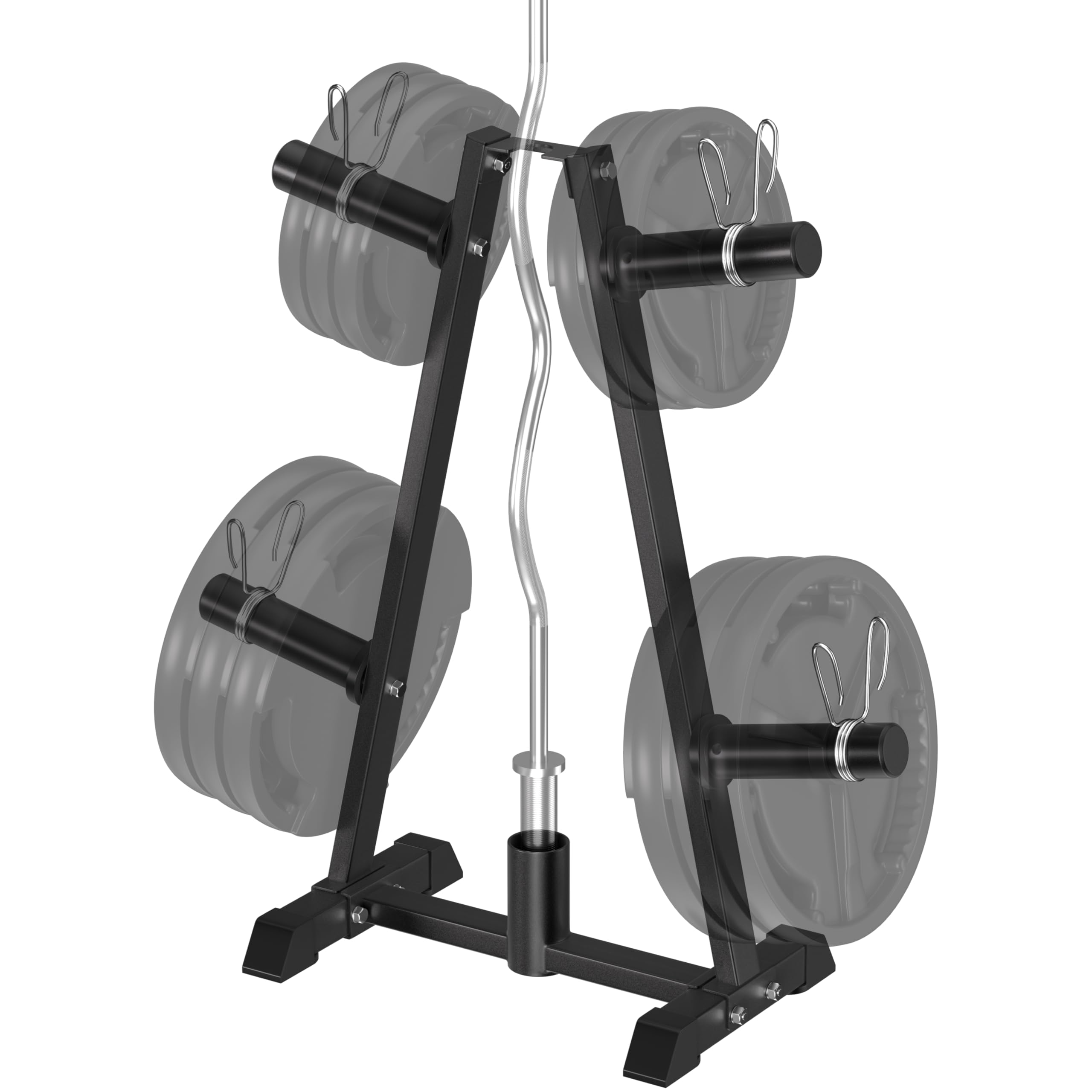 Weight Plate Tree, Universal 1" & 2" Olympic Weight Rack for Plates, A-Frame Bumper Plate Storage with Barbell Holder, 560 LBS Weight Holder Stand for Home Gym