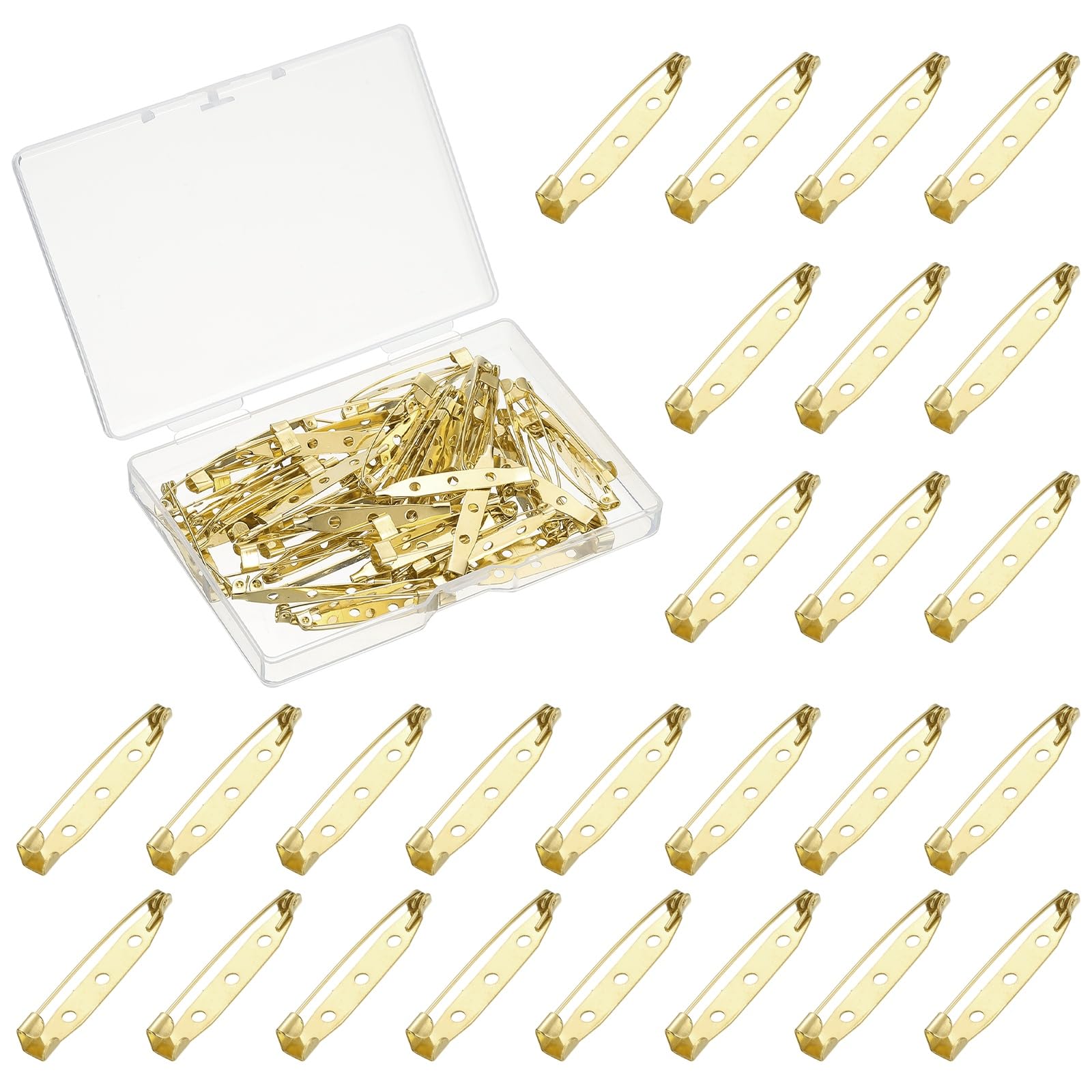 YELARXI Brooch Pin Backs, Brooch Clasp Badge Pins, Bar Reliable Metal Button Locking Safety Clasp- Fitting for (Sewing - DIY Craft - Wedding - Name Tags) 38 mm & 50 Pack & Light Gold