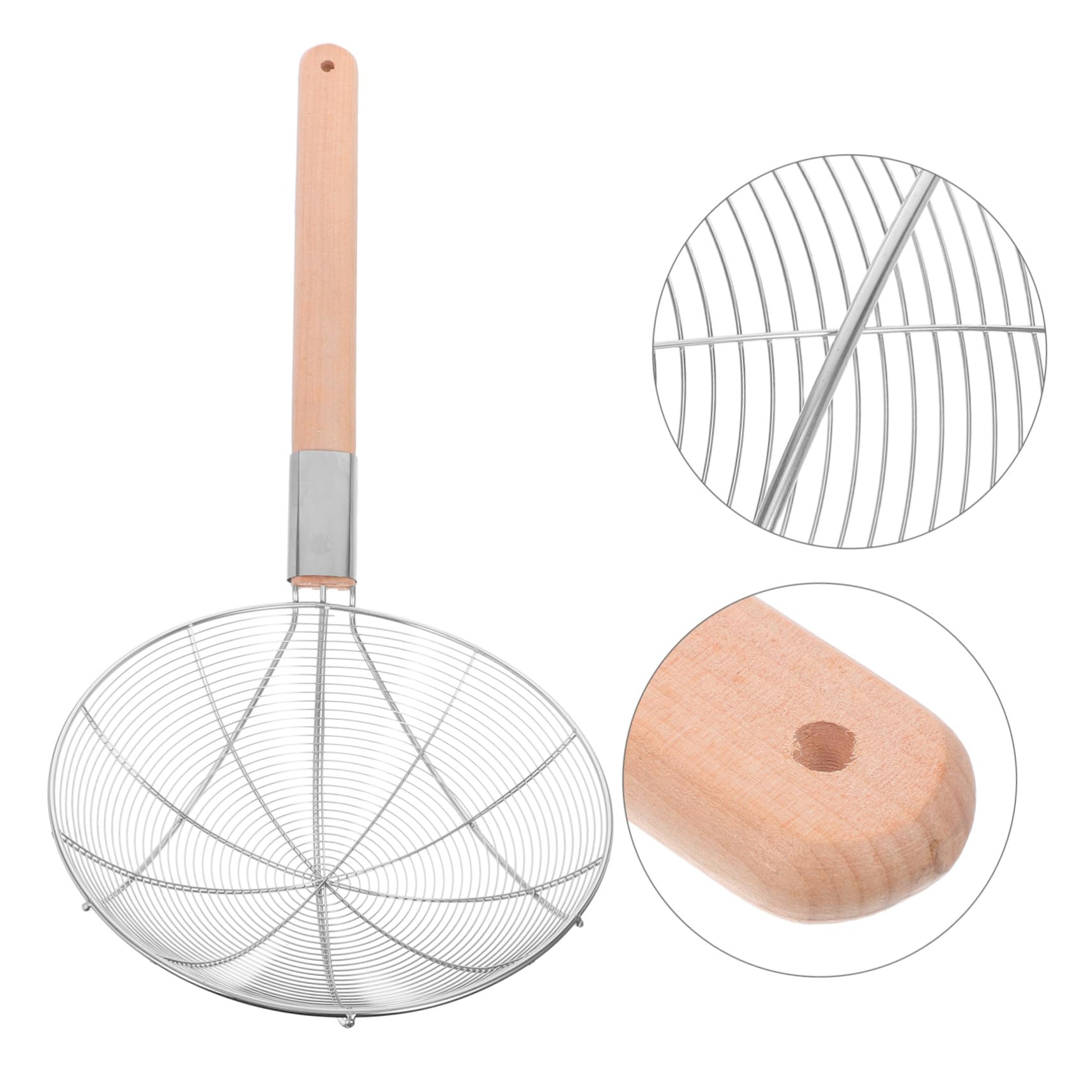 Passoire à Écumoire en Acier Inoxydable Manche en Bois, Filtre Fin et Grosse Louche, Design Antidérapant, Cuisine Professionnelle et Friture