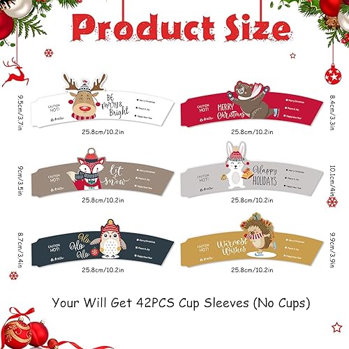 Miniatura 2 de Whaline Paquete de 42 fundas de Navidad para taza de té y café, lindas fundas de Navidad para chaquetas de 12 y 16 onzas, 6 diseños de vasos de