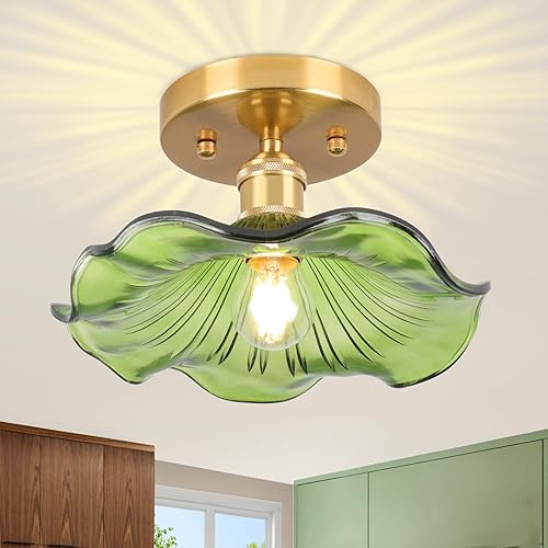 Miniatura 13 de Lámpara de Techo Semiempotrada, Luces Vintage de Pasillo E26 Accesorio de Techo Verde de 11" Accesorios de Luz Vintage para Armario Pasillo Cocina
