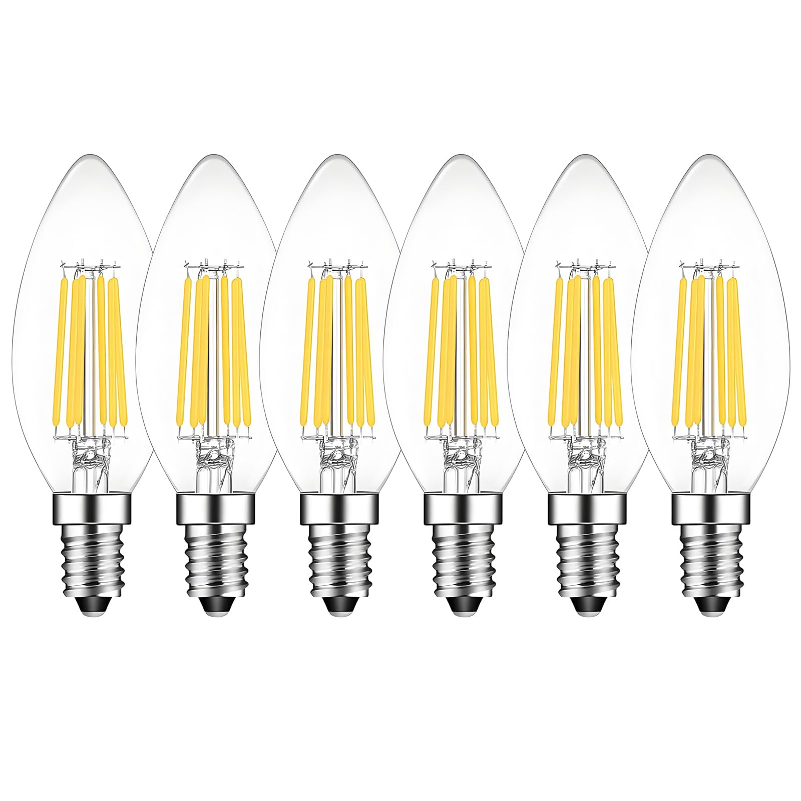 E14 Dimmable LED Candle Bulb 6W, 60W Equivalent, Cold White 6000K, 600 lumens, C35 Small Edison Screw LED Bulbs Vintage Filament Candelabra Light Bulb for Chandeliers, 6 Packs