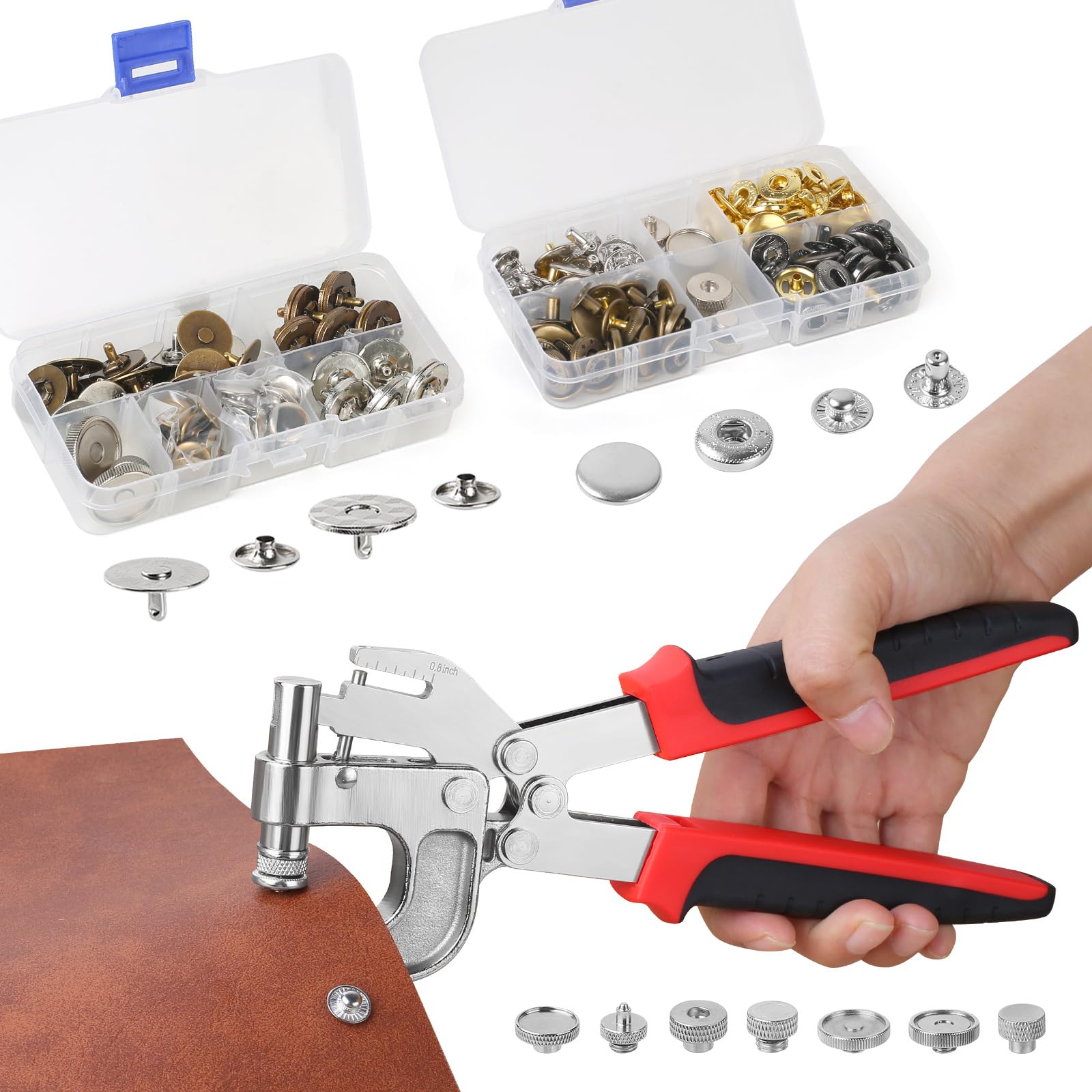 Kit de herramientas de cierre a presión, broches de metal de 15 mm para cuero y botones magnéticos de 18 mm, juego de 80 botones de cuero de 4 colores para tela, cartera, lona