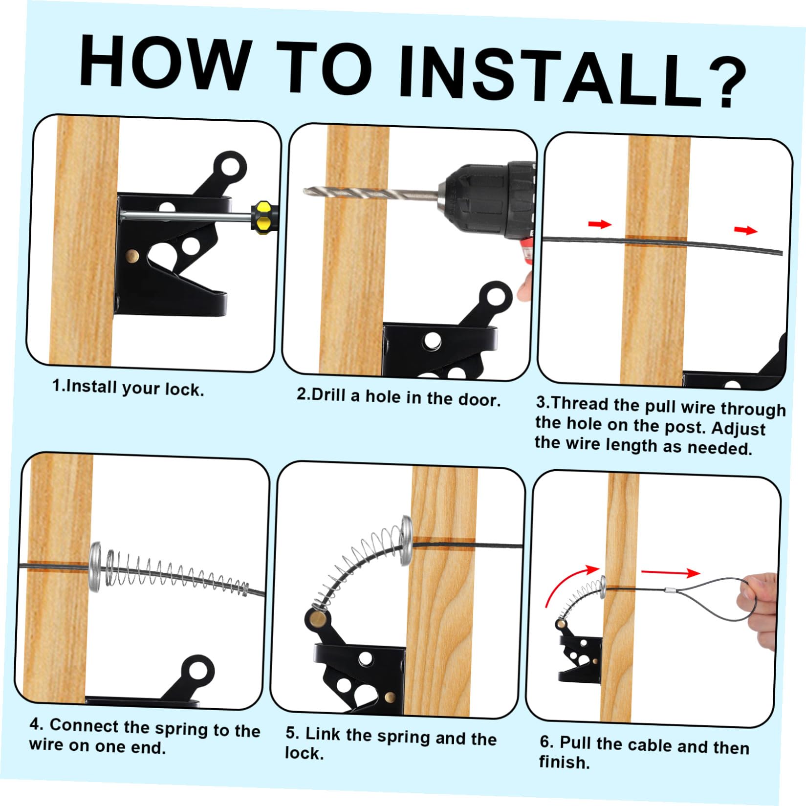 Homoyoyo 2 Juegos de Pestillo para Puerta de Acero Inoxidable Cable de Tracción, Diseño Resorte para Puertas de Vinilo y Madera, Adecuado para Apertura y Cierre Seguro