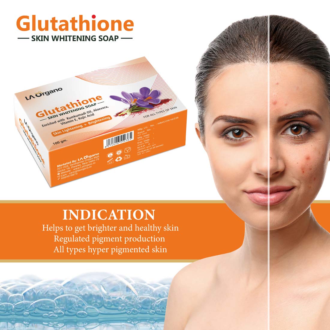 Buy LA Organo Glutathione Kumkumadi Skin Lightening & Brightening Soap For All Skin Type (100gm) Pack of 2 Online at Low Prices in India