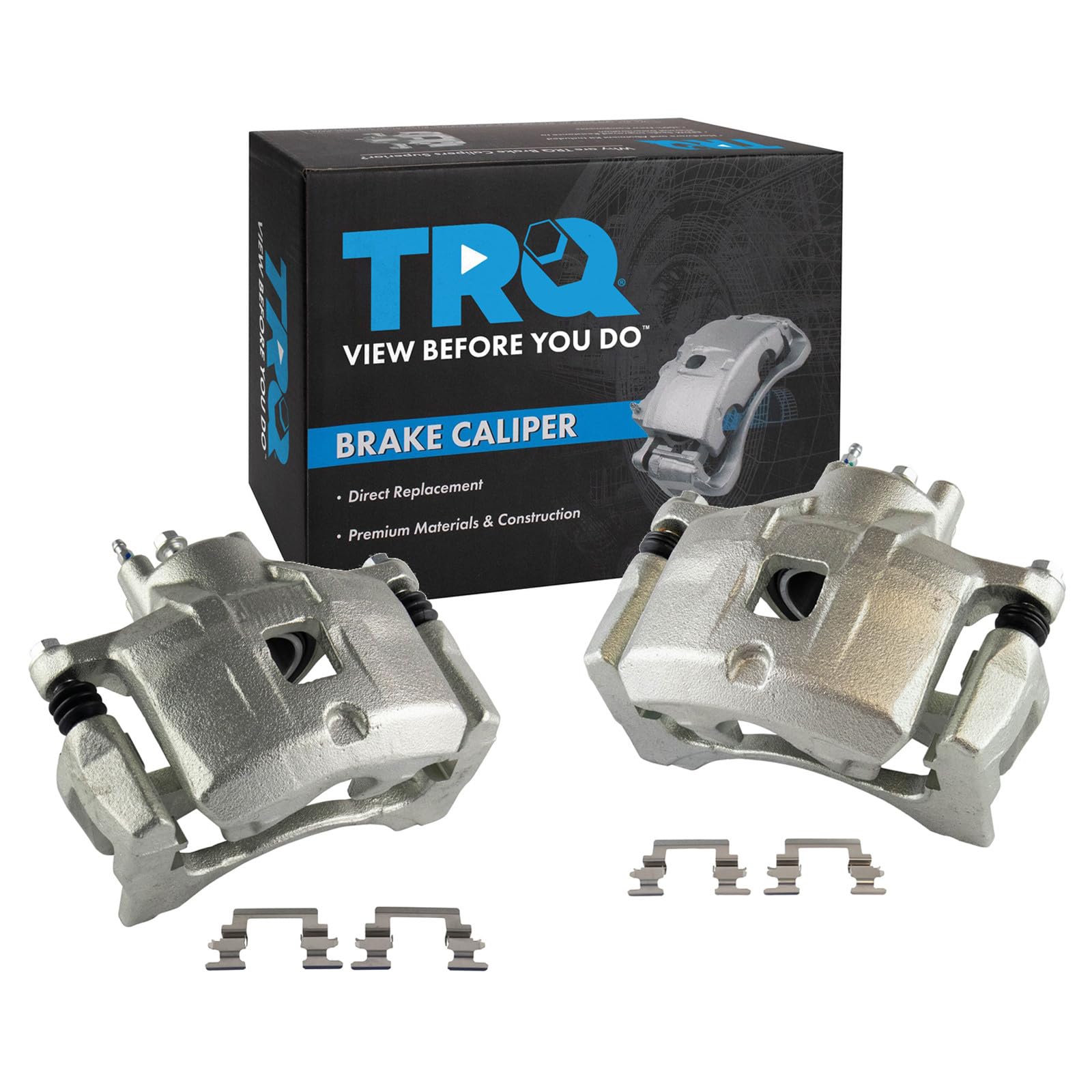 TRQ Front Brake Caliper Set Zinc Coated Brackets