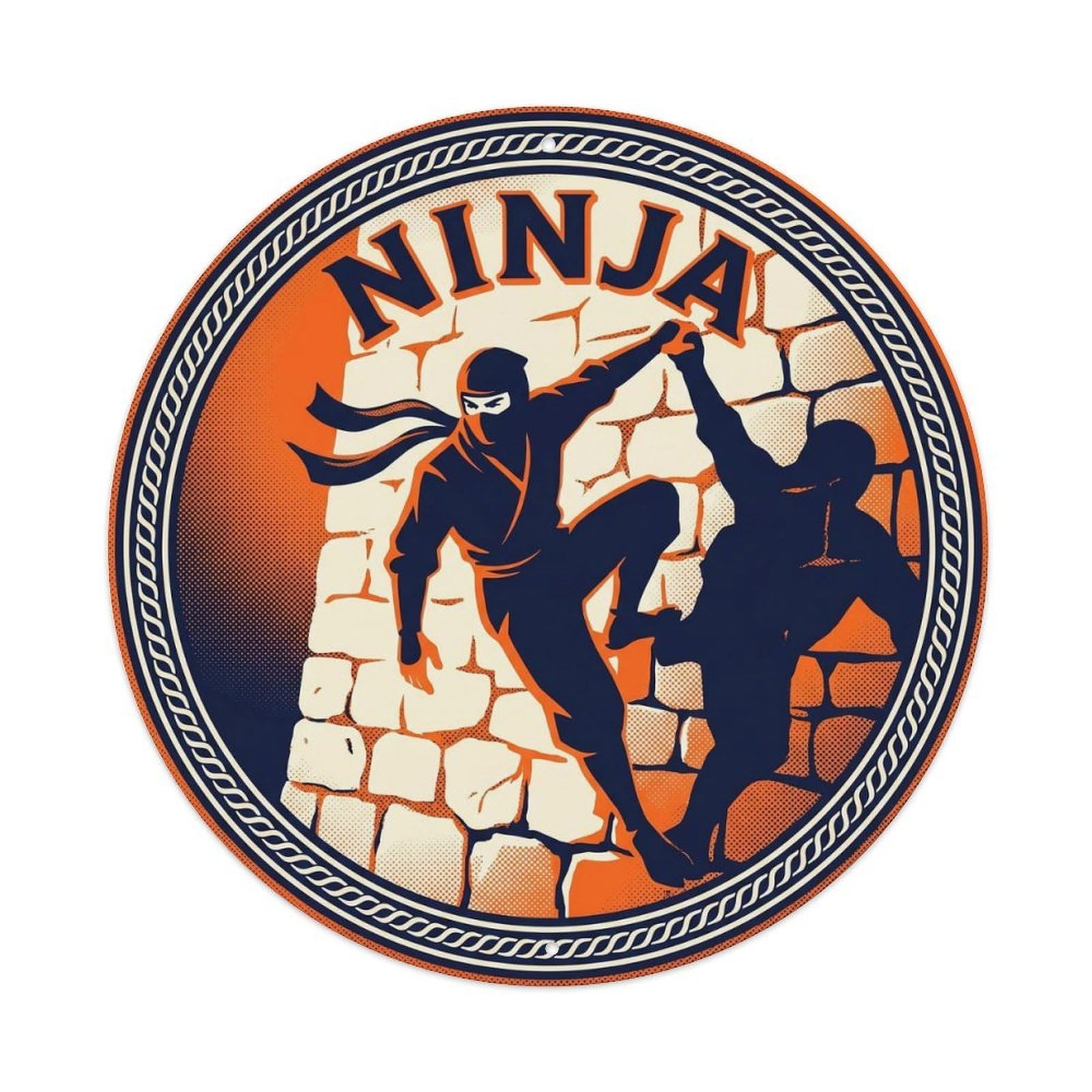 Olyhtr 8X8inch Classic Style Ninja Shadow Showa Navy Orange Japan Traditional Metal Tin Sign