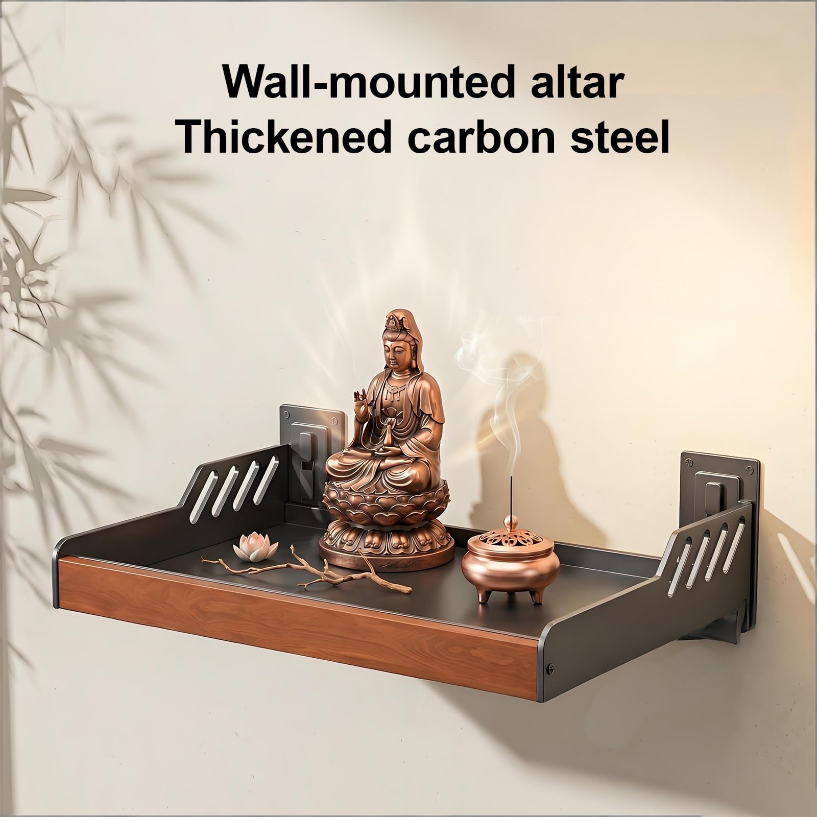 Socle pour Statue de Bouddha Acier au Carbone Épais Étagère Suspendue Design Ajouré D'inspiration Chinoise Présentoir Statue Bouddha Idéale pour Le Salon et Le Bureau(White,50 * 35cm)