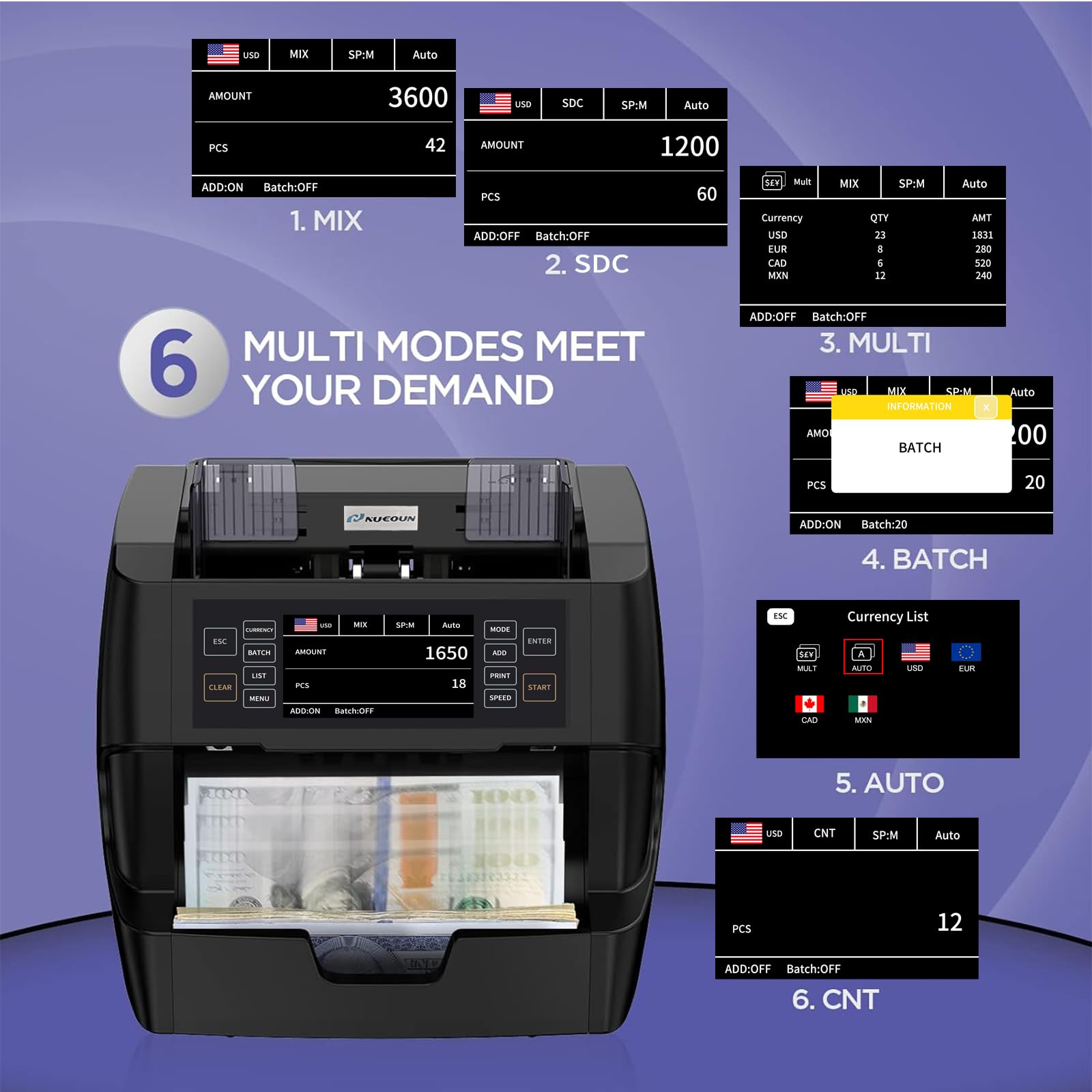 NUCOUN VC-3 Money Counter Machine Mixed Denomination, Value Counting,  CIS/UV/IR/MG/MT Counterfeit Detection, USD/Euro/CAD/MXN, Printer Enabled  Bill Cash Counter for Business : Buy Online at Best Price in KSA - Souq is  now