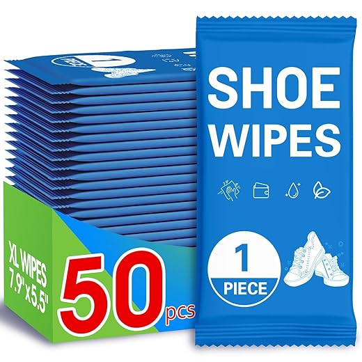 AROIC 50 Pack Shoe Cleaner Wipes, Sneaker Quick Wipes Heavy Duty Stain Removal for Leather, Febric, Canvas & Mesh, Travel Portable Single-Use Cleaning Wet Wipe, Essential Shoe Cleaning Supplies