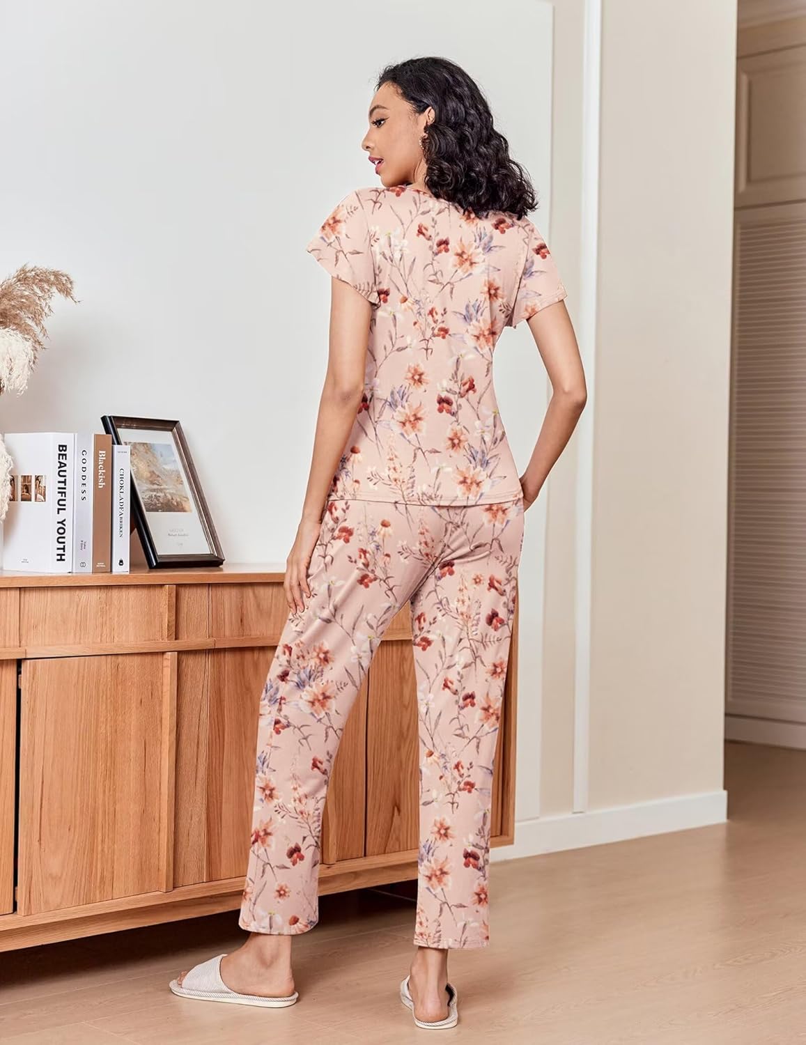 Ekouaer Pajamas for Women Set 2 Piece Comfy Loungewear, Lightweight Pjs Sleepwear, Short Sleeve Top & Long Pants with Pockets - Image 5