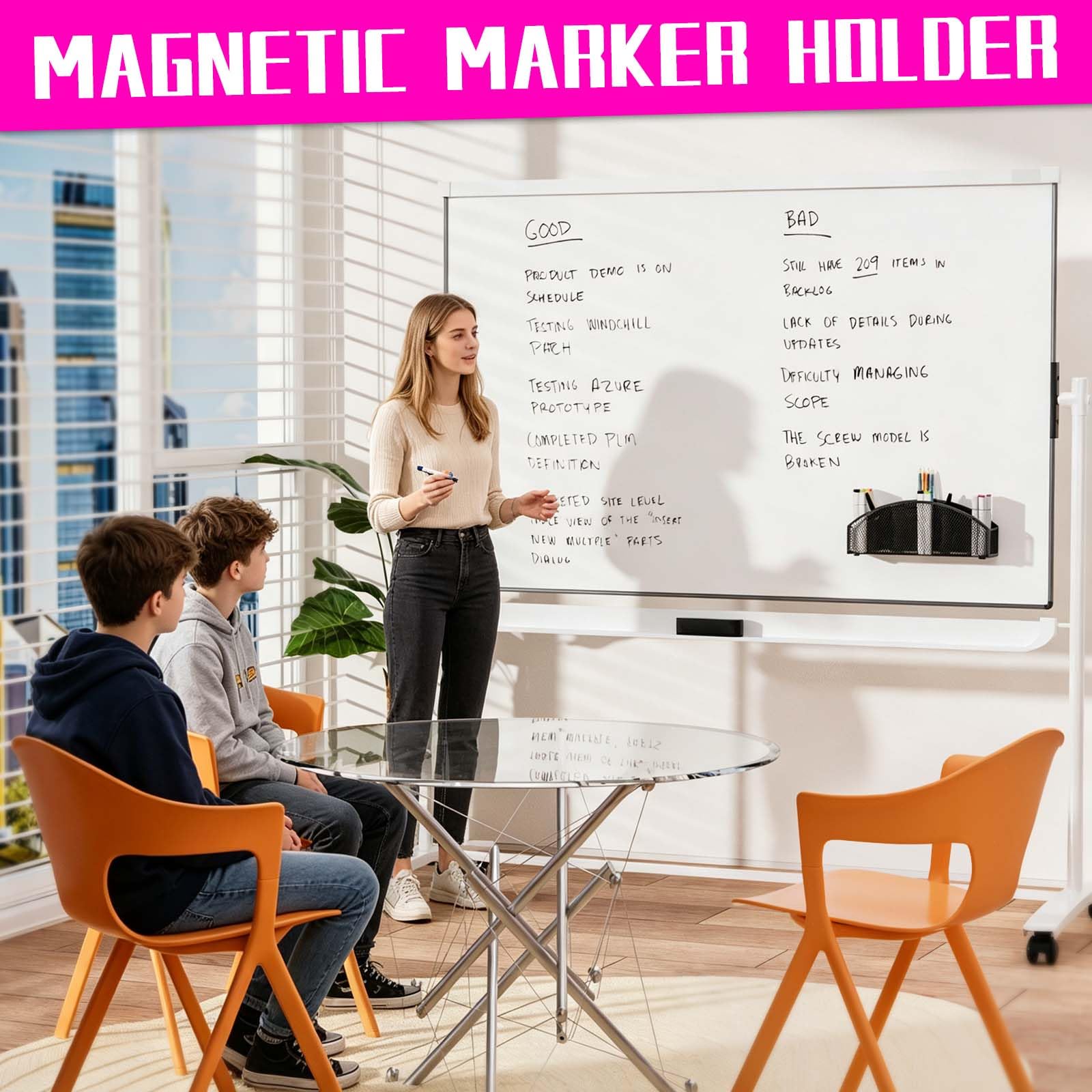 Magnetyczny uchwyt na markery do tablicy, magnetyczny uchwyt suchościeralny do szafki, 5 przegródek, siatkowy, metalowy, magnetyczny uchwyt na długopisy do lodówki, tablicy, szatni, sali