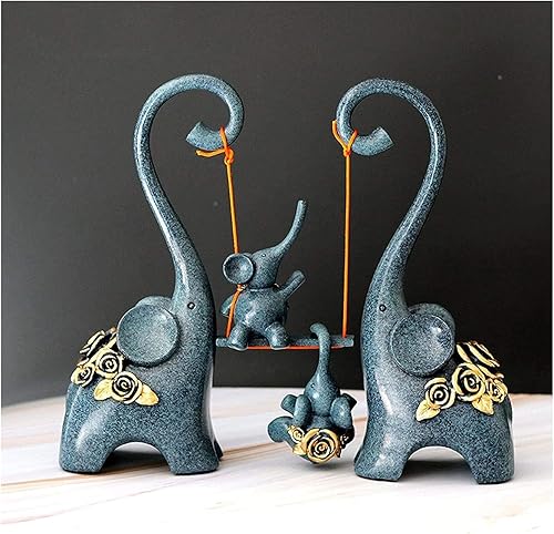 LQX Escultura de mesa, pequeñas estatuas decorativas en casa, elefante abstracto, estatua familiar, resina, columpio, escultura de elefante, regalo