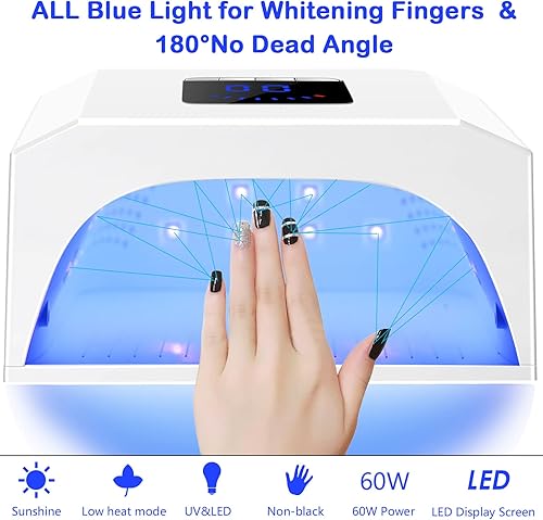 Miniatura 4 de LEEMOOP Luz UV recargable para uñas lámpara de uñas LED UV inalámbrica de 60 W con sensor automático y secador de uñas de secado rápido luces de