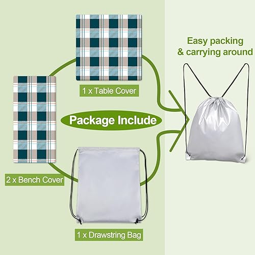 Miniatura 70 de Play Tailor - Mantel para mesa de pícnic con cubiertas para bancas, impermeable y a prueba de viento con bolsa de cordón, ajustable a mesas y bancas