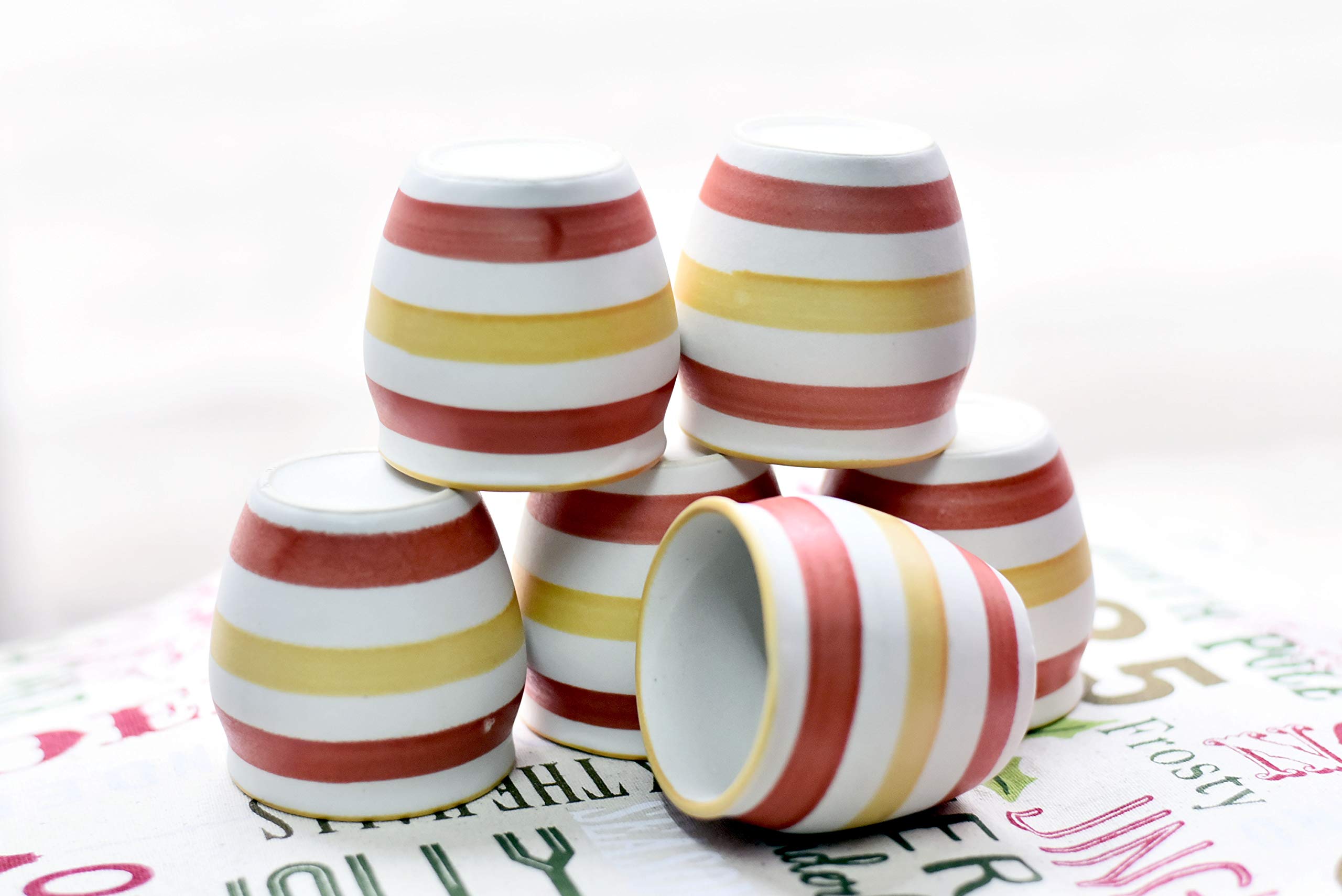 Crock ComfortsHandmade Ceramic Multicolour Hand Painted Chai Kullar/Kullad/Cups/Mugs/Kulladh - Set of 6(Microwave & Dishwasher Safe, CC- HPK06)