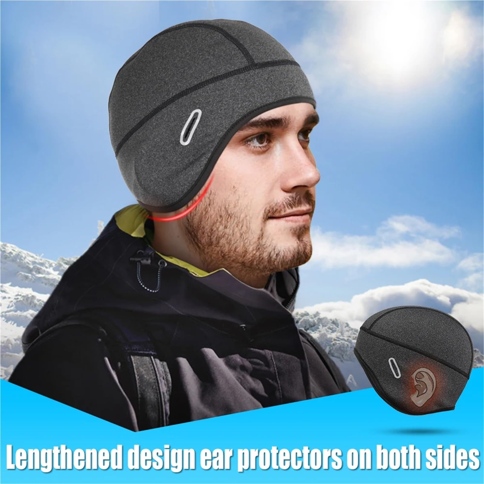 2 pièces Casquette de Cyclisme d'hiver Coupe-Vent Thermique Ski Snowboard Casquettes Course randonnée équitation vélo Motard Casque Doublure Bonnets Chapeaux Hommes Femmes pour Vélo(Dark Gray)