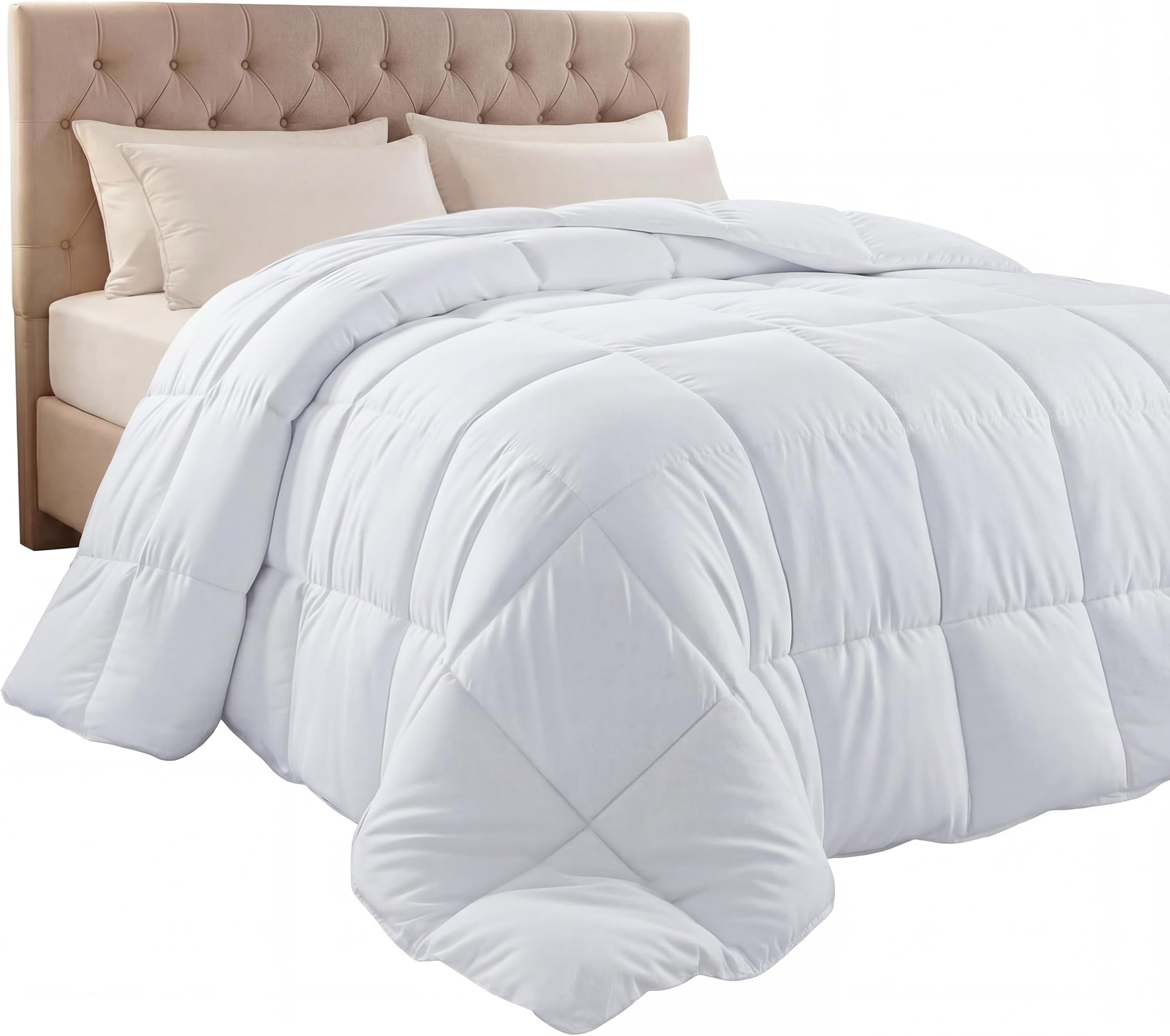 King Comforter Duvet Insert, Quilted White Comforter with Corner Tabs, Box Stitched Down Alternative Comforters King Size 90 x 102 inches