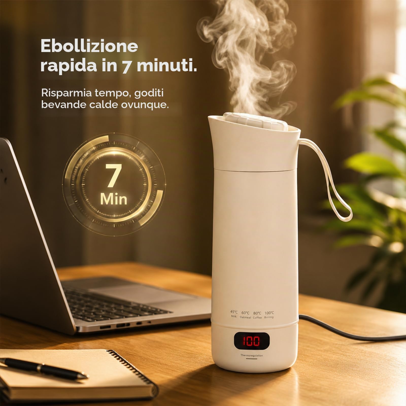 Bollitore da Viaggio, 400ml 300W Bollitore Elettrico Piccolo, Bollitore Portatile con Impostazione Temperatura, Bollitore per Auto, Tazza d'Acqua Elettrica Portatile Mini da Campeggio e Borsa