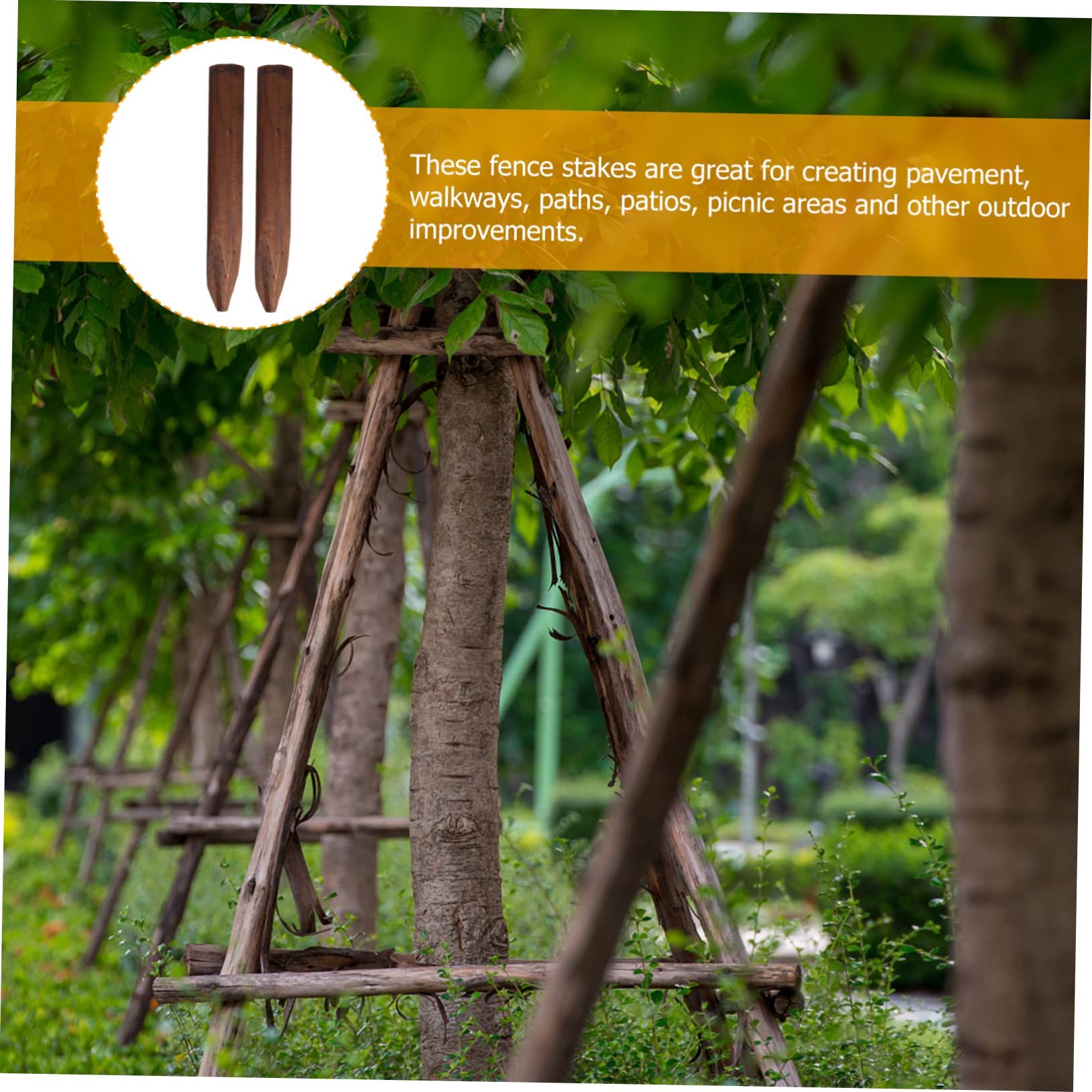 Abaodam Lot de 2 Piquets de Clôture en Bois Marron pour Jardin, Tuteurs Robustes pour Plantes et Petits Arbres, Chemins et Expositions