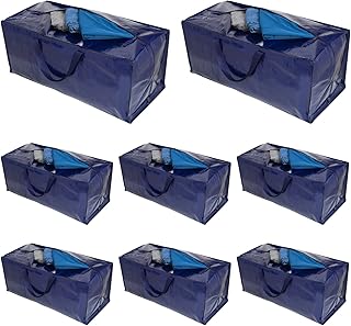 VENO 8 Pack Heavy Duty Extra Large Moving Bags W/Backpack Straps Strong Handles & Zippers, Storage Totes For Space Saving, Fold Flat, Alternative to Moving Box (Blue, 8 Pack)